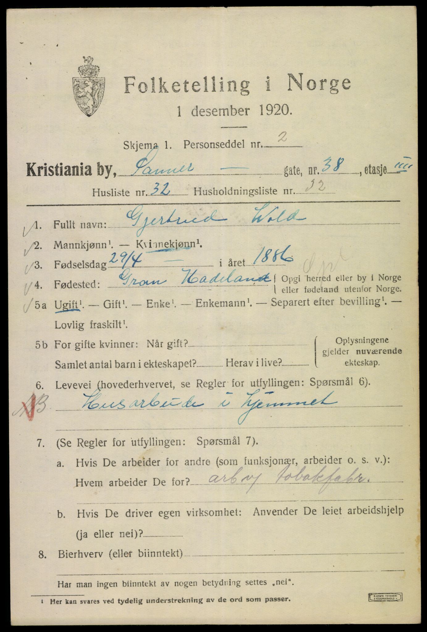 SAO, 1920 census for Kristiania, 1920, p. 483449