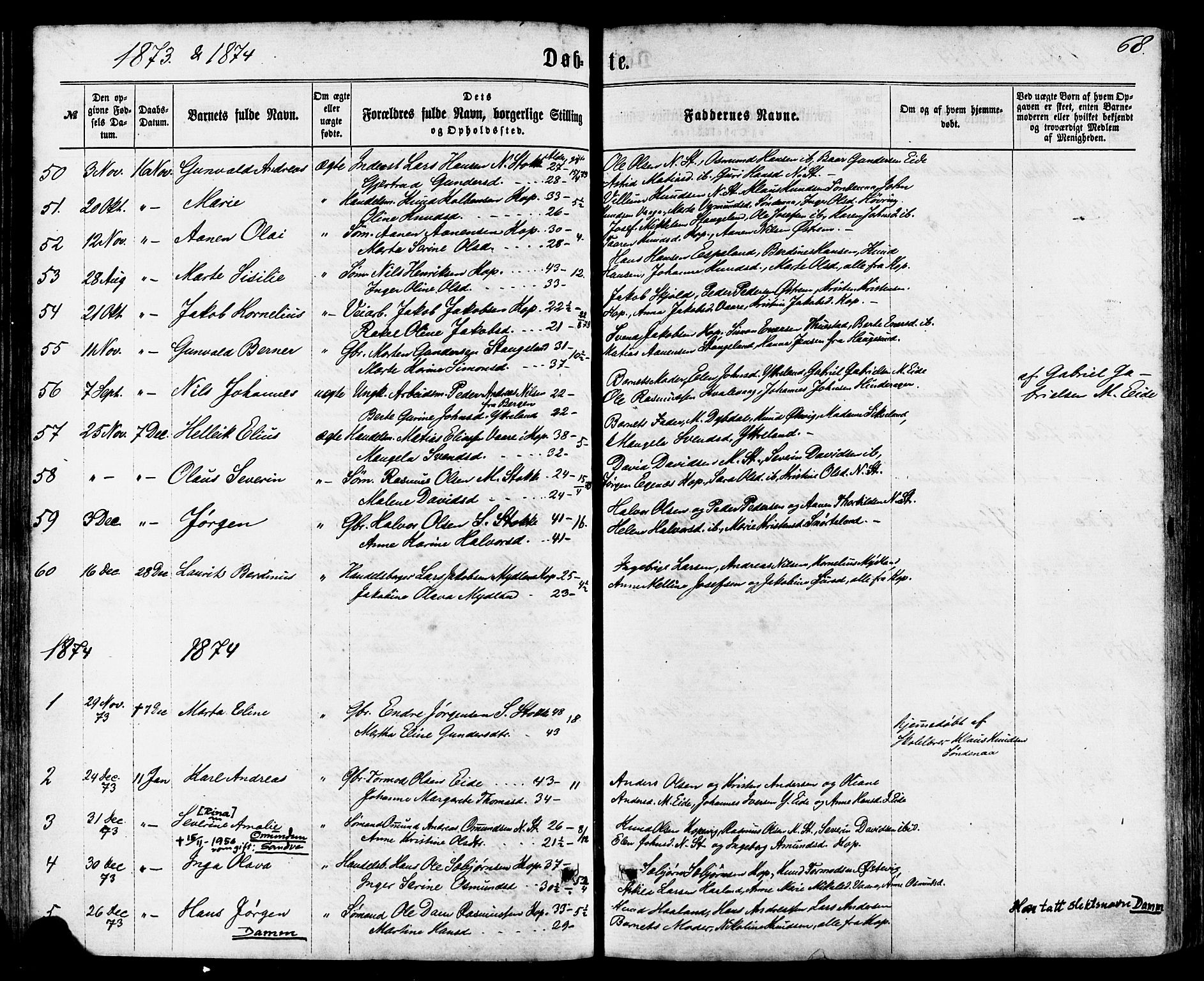 Avaldsnes sokneprestkontor, SAST/A -101851/H/Ha/Haa/L0011: Parish register (official) no. A 11, 1861-1880, p. 68