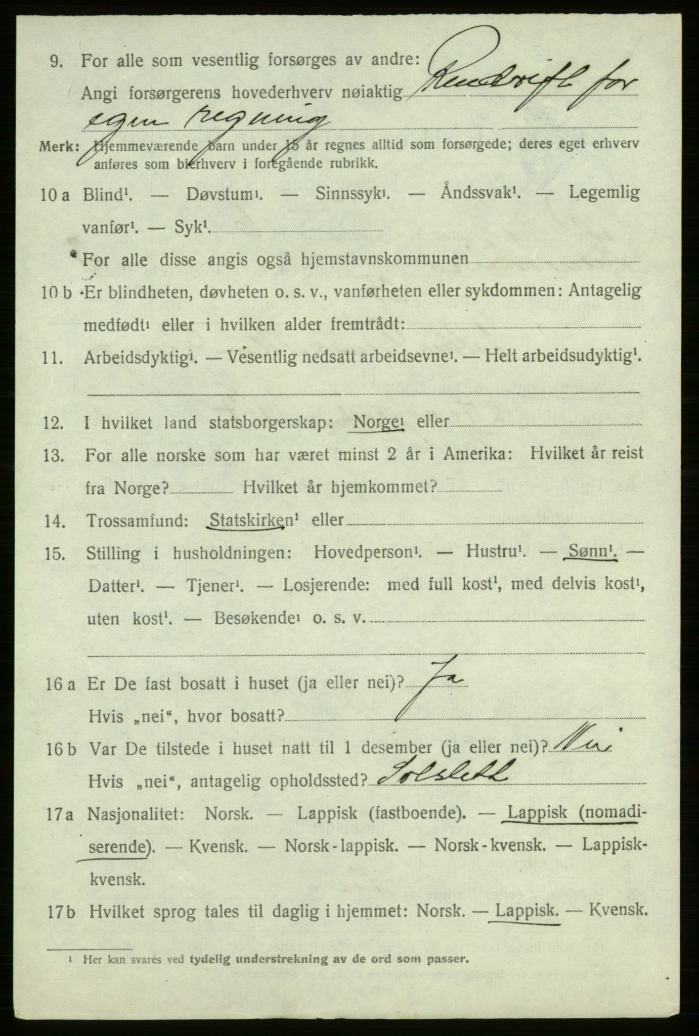 SATØ, 1920 census for Kautokeino, 1920, p. 1688