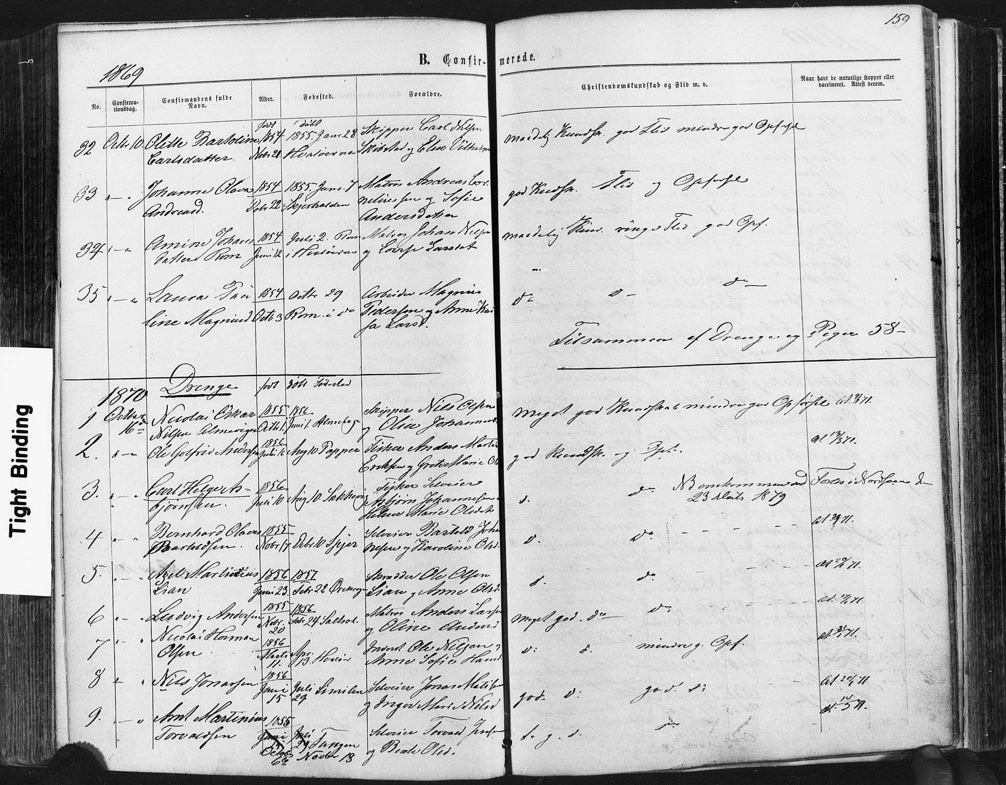 Hvaler prestekontor Kirkebøker, SAO/A-2001/F/Fa/L0007: Parish register (official) no. I 7, 1864-1878, p. 159