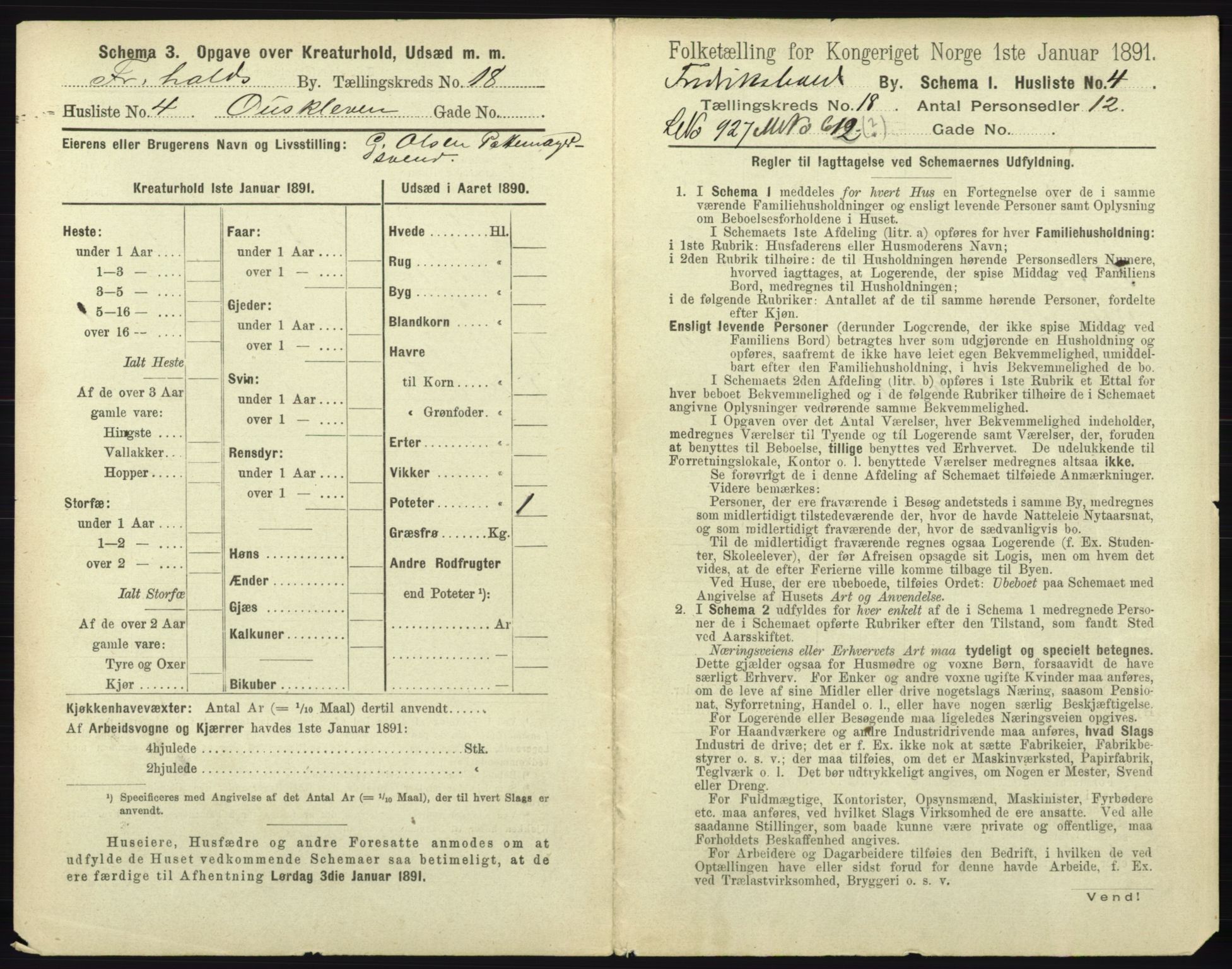 RA, 1891 census for 0101 Fredrikshald, 1891, p. 1600