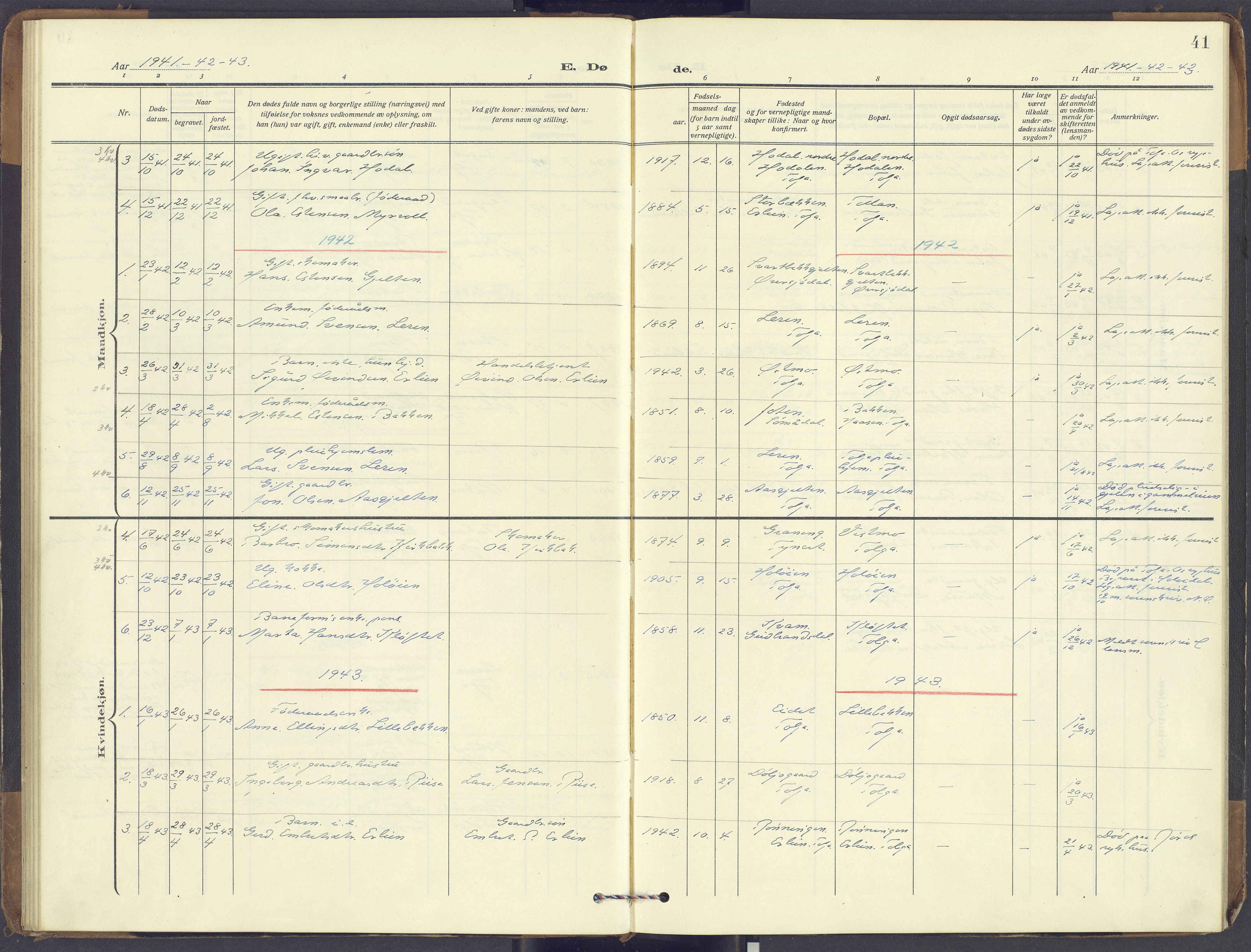 Tolga prestekontor, SAH/PREST-062/K/L0018: Parish register (official) no. 18, 1911-1989, p. 41