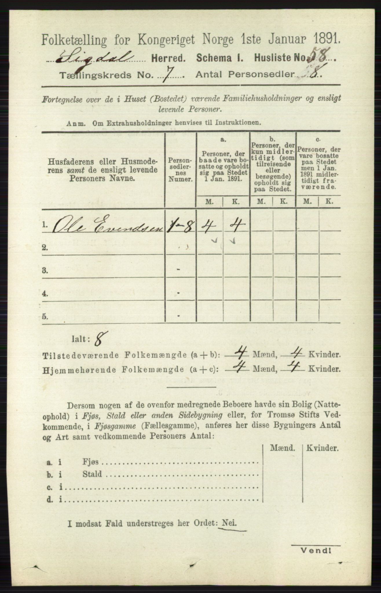 RA, 1891 census for 0621 Sigdal, 1891, p. 2707