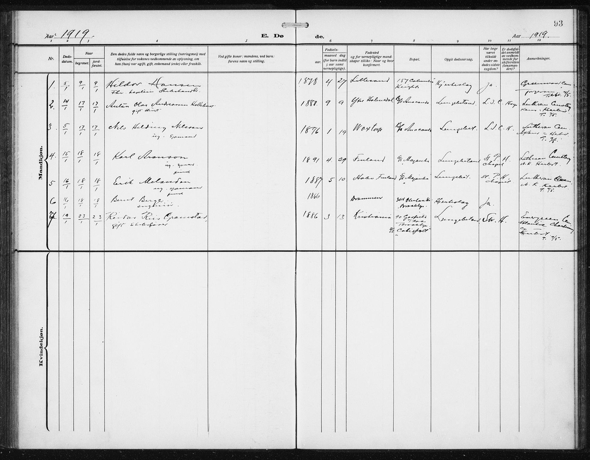 Den norske sjømannsmisjon i utlandet/New York, SAB/SAB/PA-0110/H/Ha/L0007: Parish register (official) no. A 7, 1915-1923, p. 93