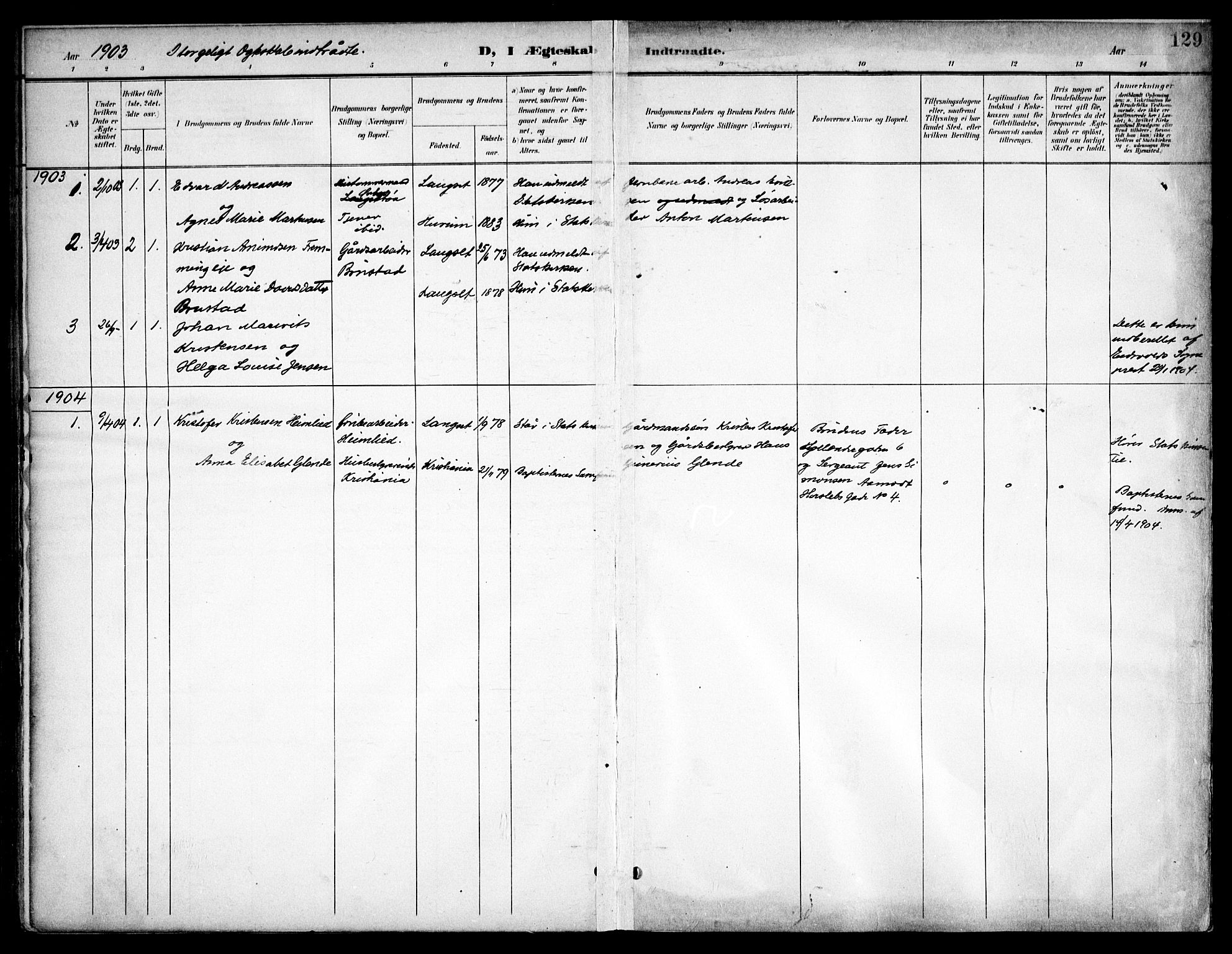 Eidsvoll prestekontor Kirkebøker, AV/SAO-A-10888/F/Fb/L0003: Parish register (official) no. II 3, 1898-1909, p. 129