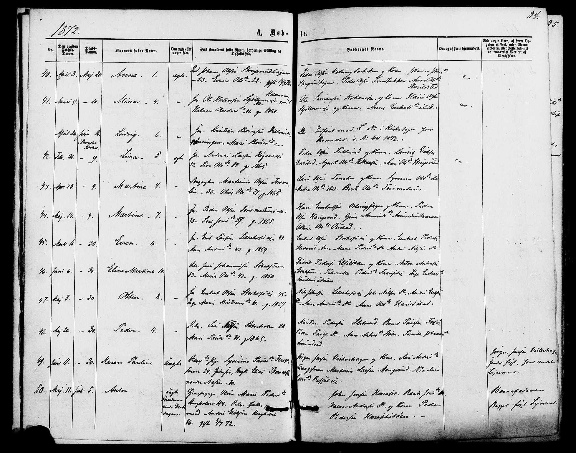 Romedal prestekontor, AV/SAH-PREST-004/K/L0006: Parish register (official) no. 6, 1866-1886, p. 34