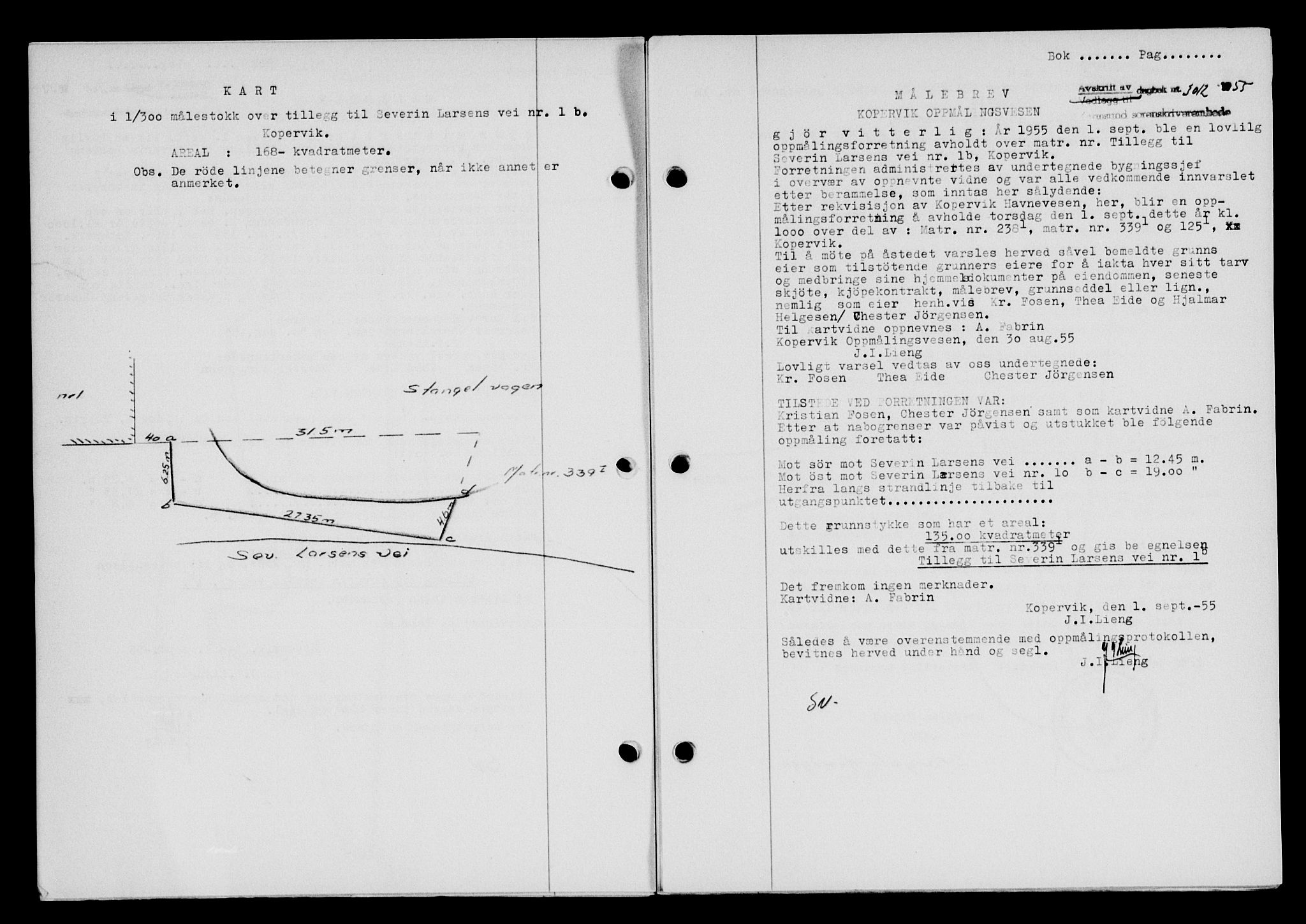 Karmsund sorenskriveri, SAST/A-100311/01/II/IIB/L0117: Mortgage book no. 97Aa, 1955-1955, Diary no: : 3012/1955