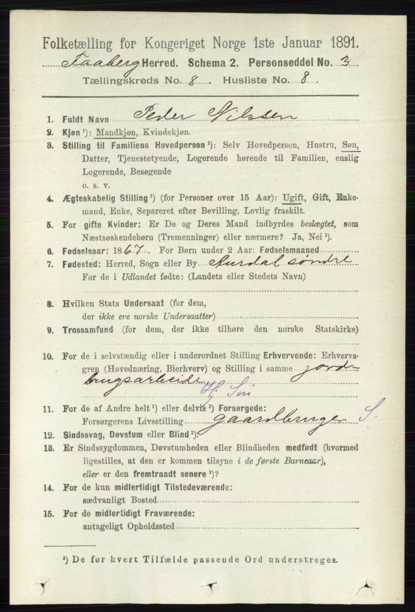 RA, 1891 census for 0524 Fåberg, 1891, p. 3444