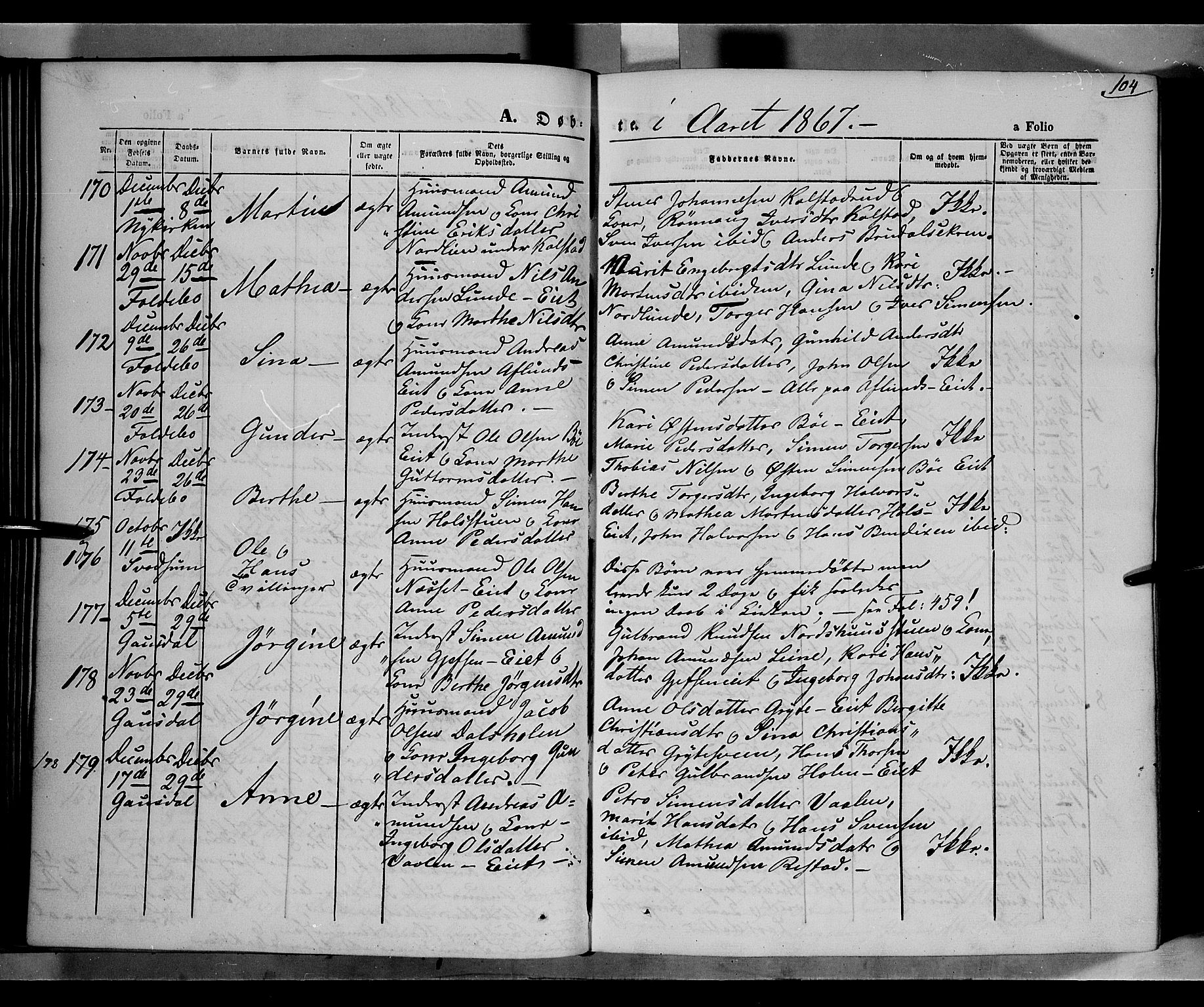 Gausdal prestekontor, AV/SAH-PREST-090/H/Ha/Haa/L0009: Parish register (official) no. 9, 1862-1873, p. 104