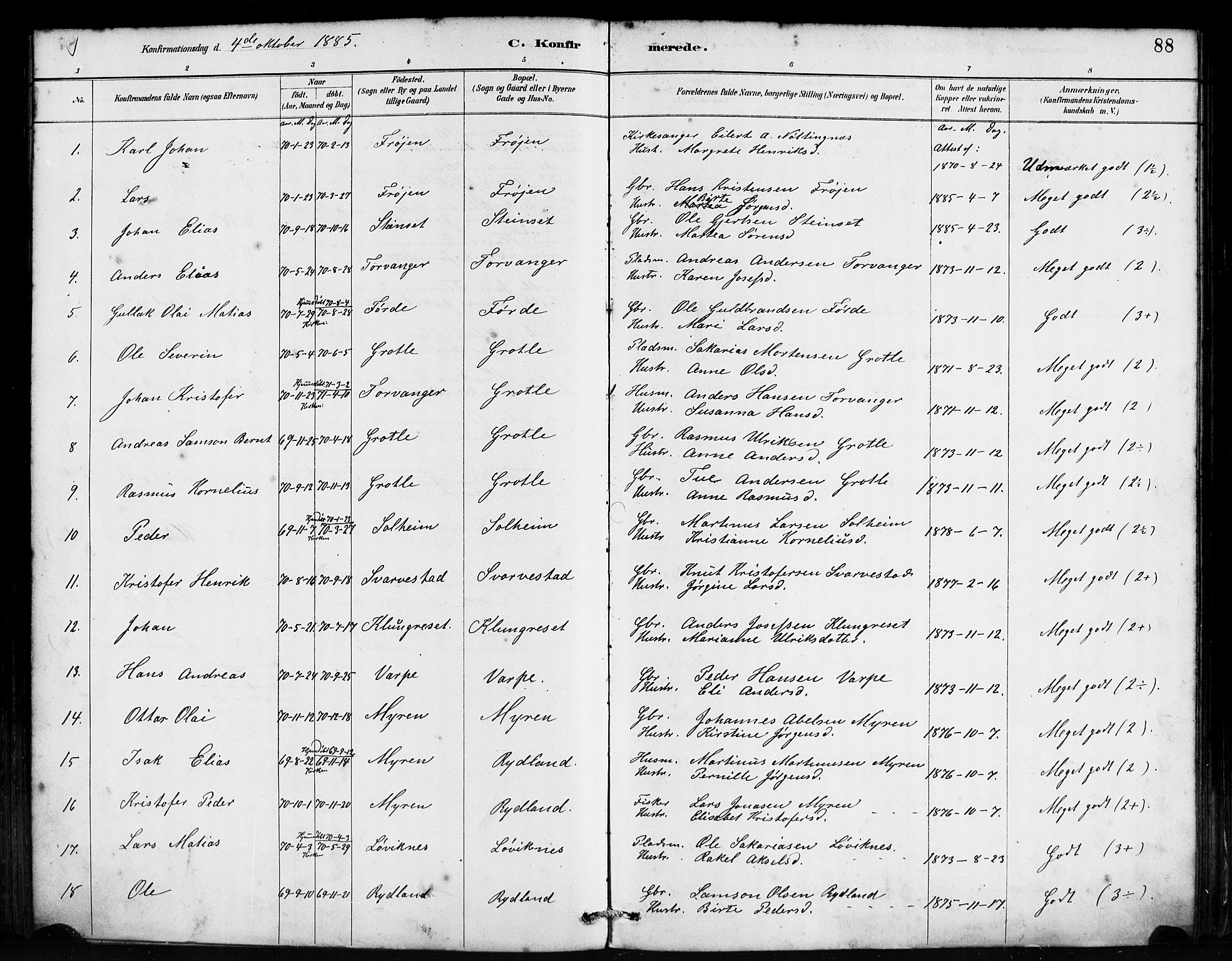 Bremanger sokneprestembete, SAB/A-82201/H/Haa/Haab/L0001: Parish register (official) no. B 1, 1884-1895, p. 88