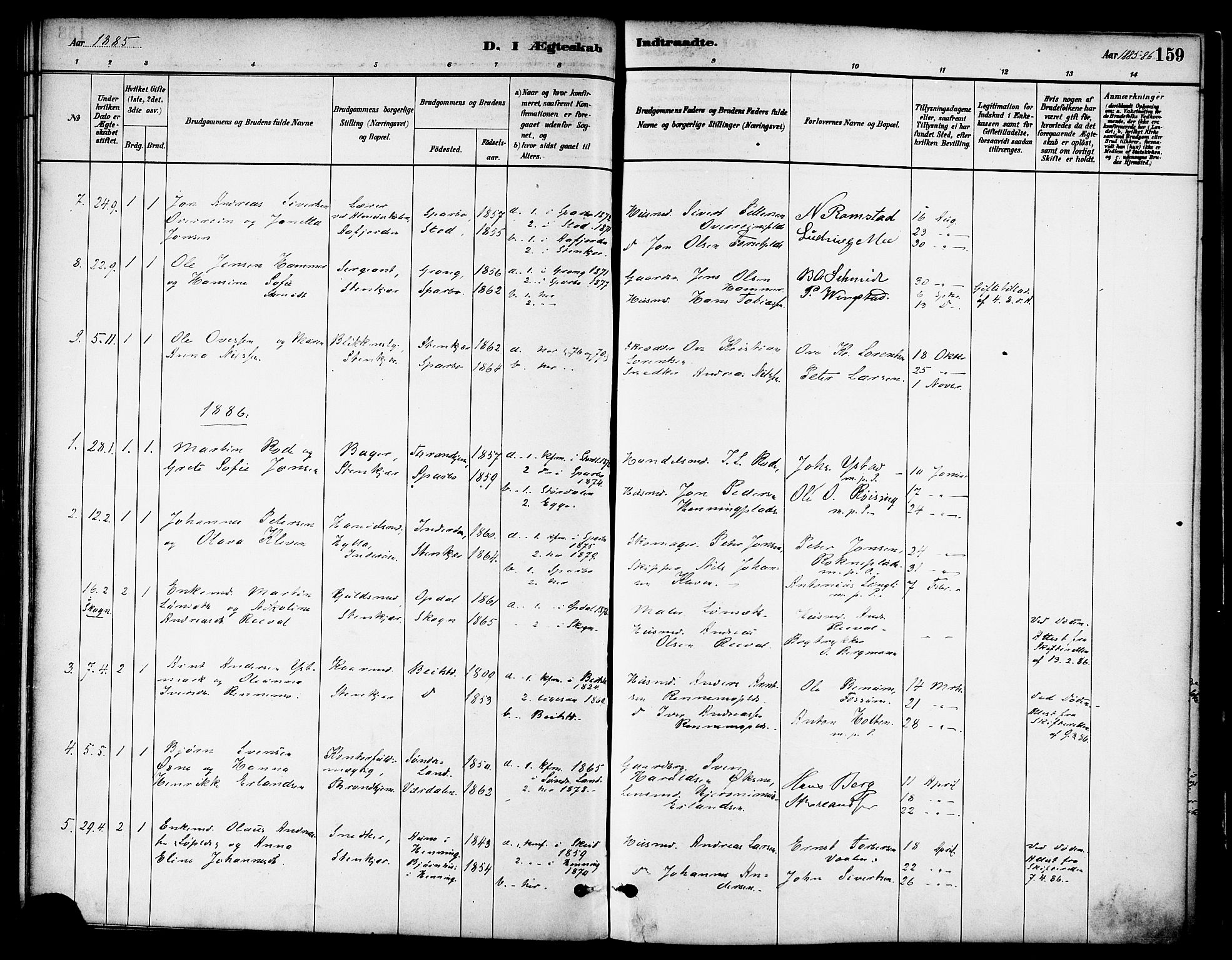 Ministerialprotokoller, klokkerbøker og fødselsregistre - Nord-Trøndelag, AV/SAT-A-1458/739/L0371: Parish register (official) no. 739A03, 1881-1895, p. 159