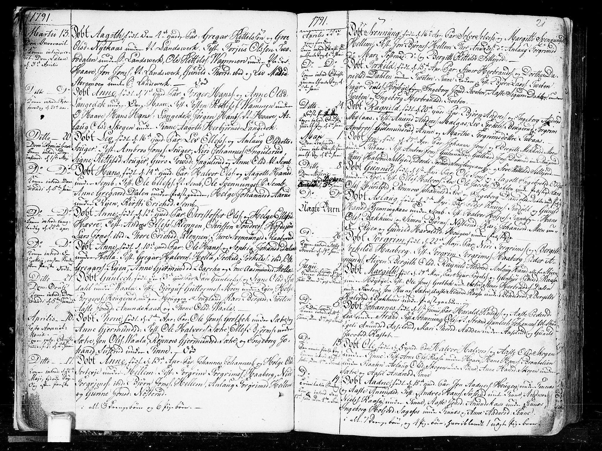 Heddal kirkebøker, SAKO/A-268/F/Fa/L0004: Parish register (official) no. I 4, 1784-1814, p. 21