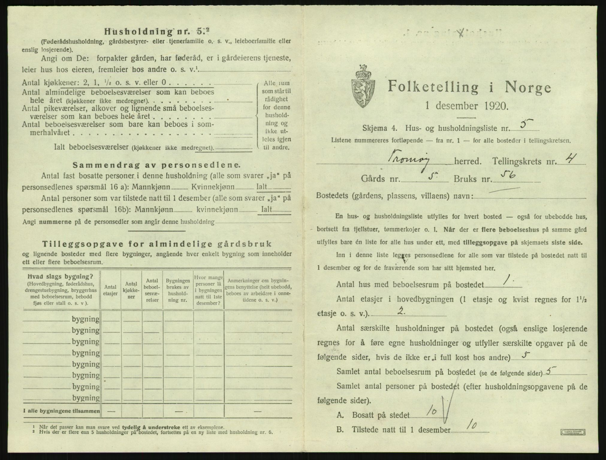 SAK, 1920 census for Tromøy, 1920, p. 339