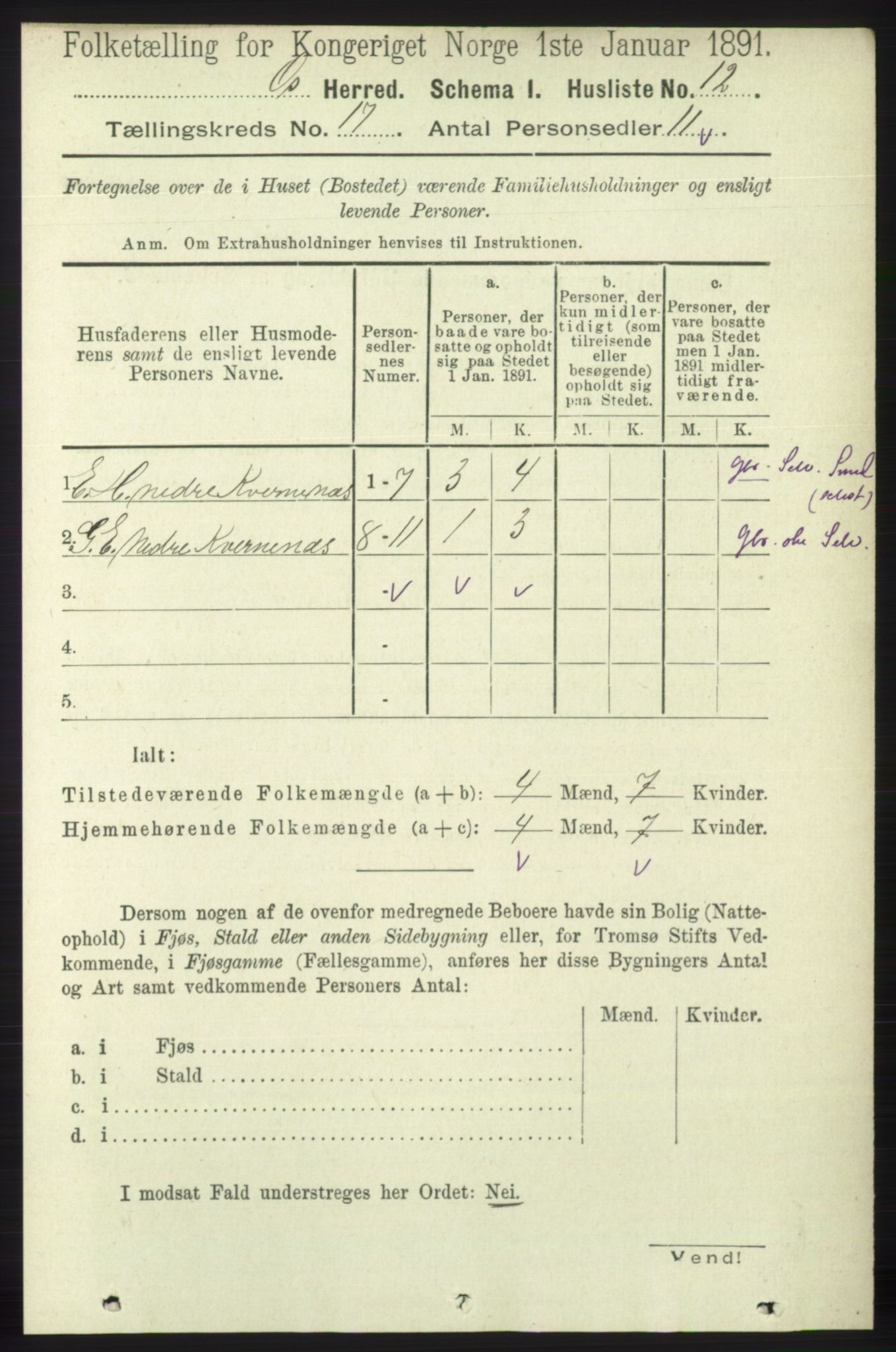 RA, 1891 census for 1243 Os, 1891, p. 3707