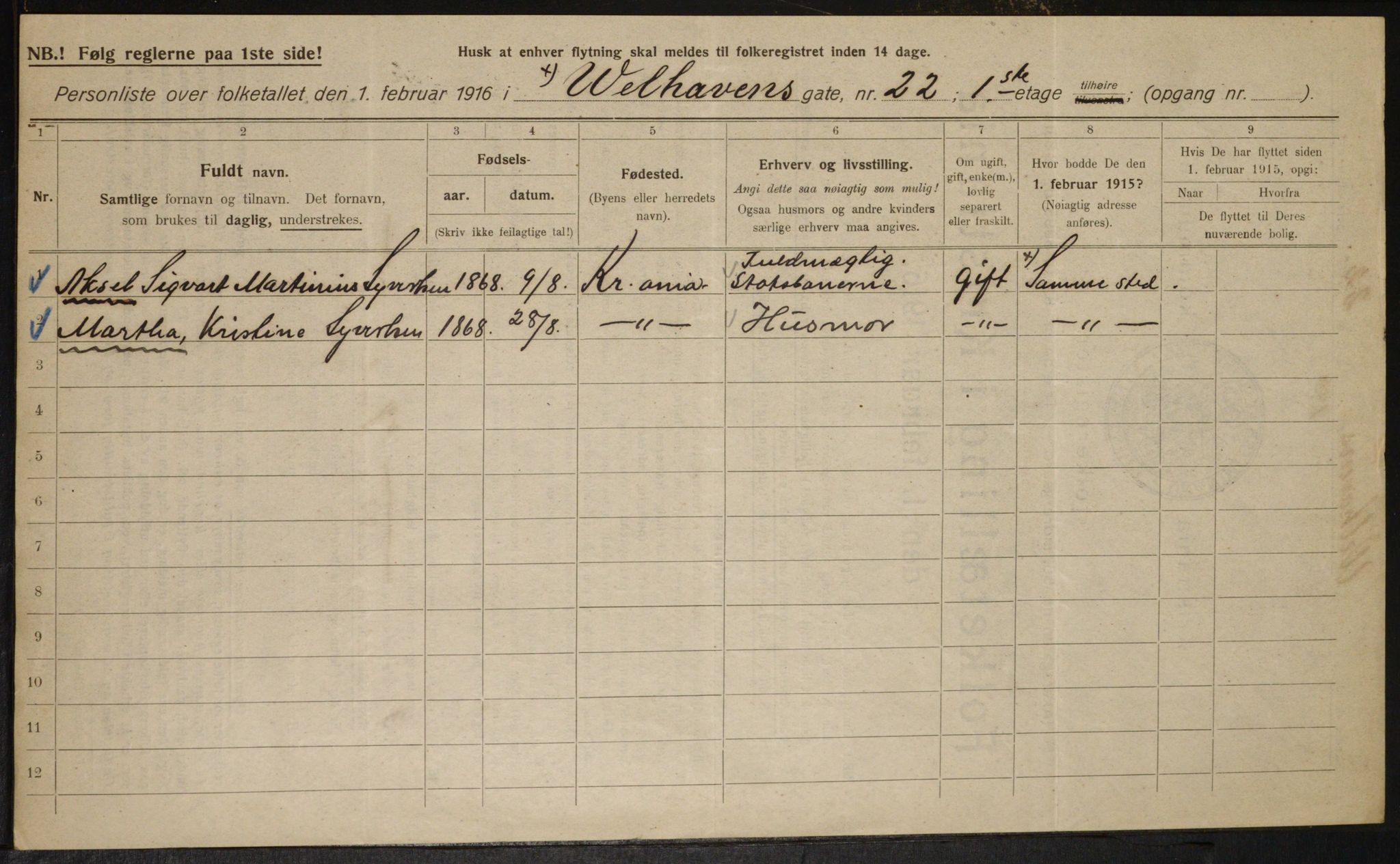 OBA, Municipal Census 1916 for Kristiania, 1916, p. 131417