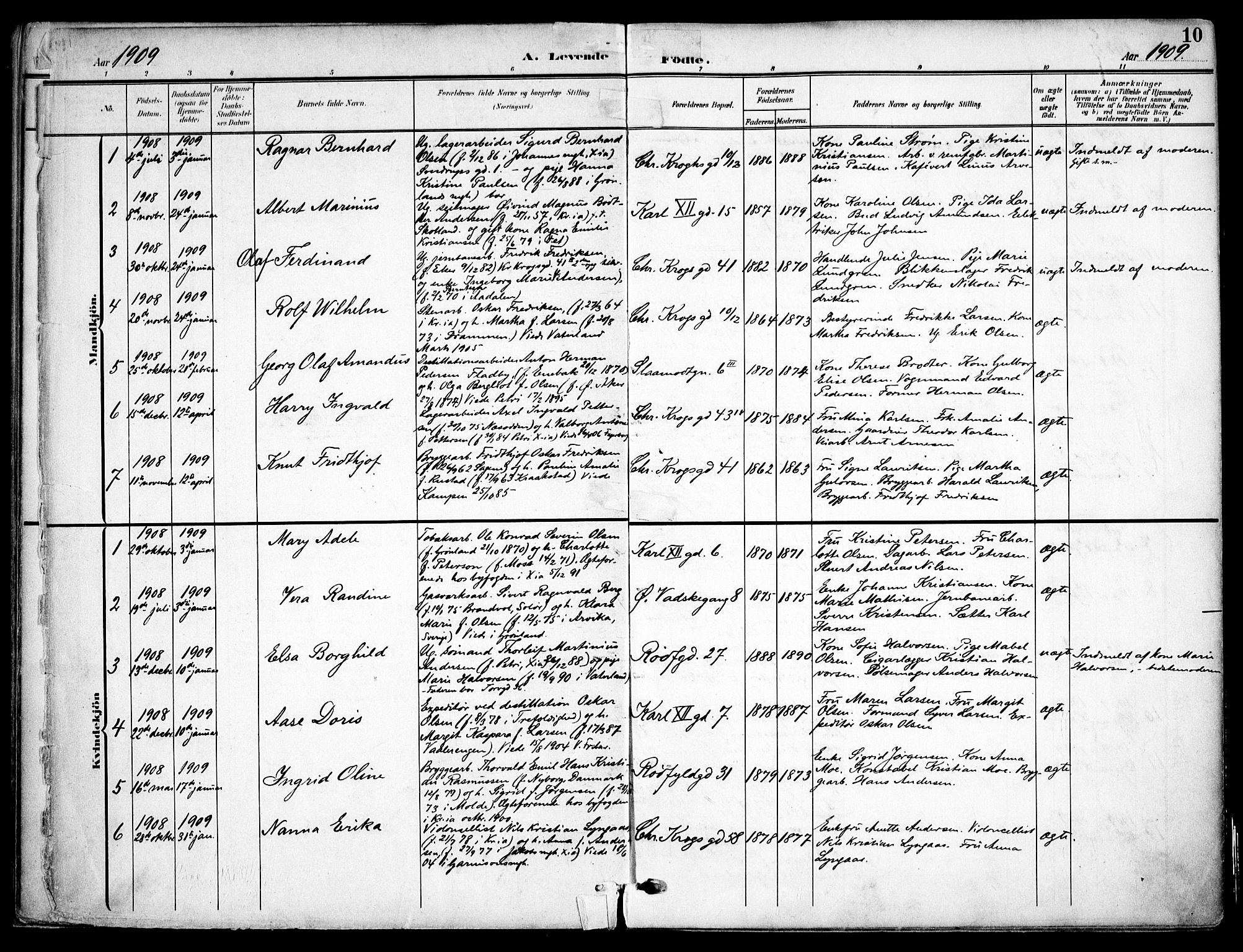 Vaterland prestekontor Kirkebøker, AV/SAO-A-10880/F/Fa/L0001: Parish register (official) no. 1, 1907-1930, p. 10