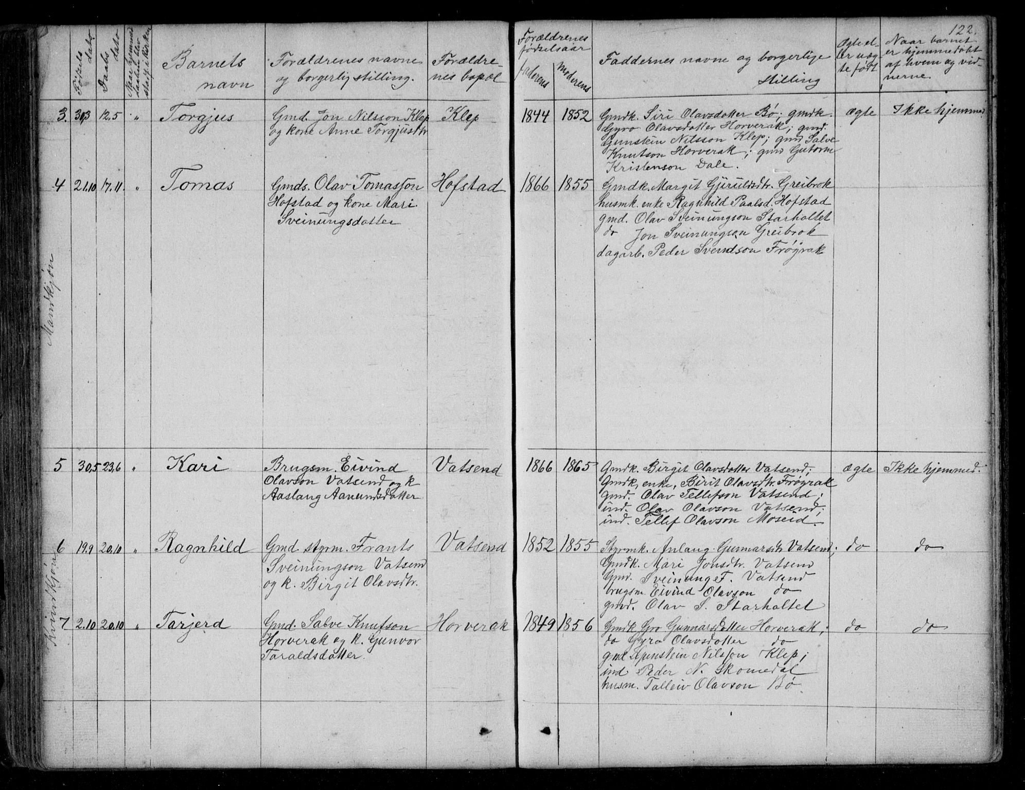 Bygland sokneprestkontor, AV/SAK-1111-0006/F/Fb/Fbd/L0001: Parish register (copy) no. B 1, 1848-1895, p. 122