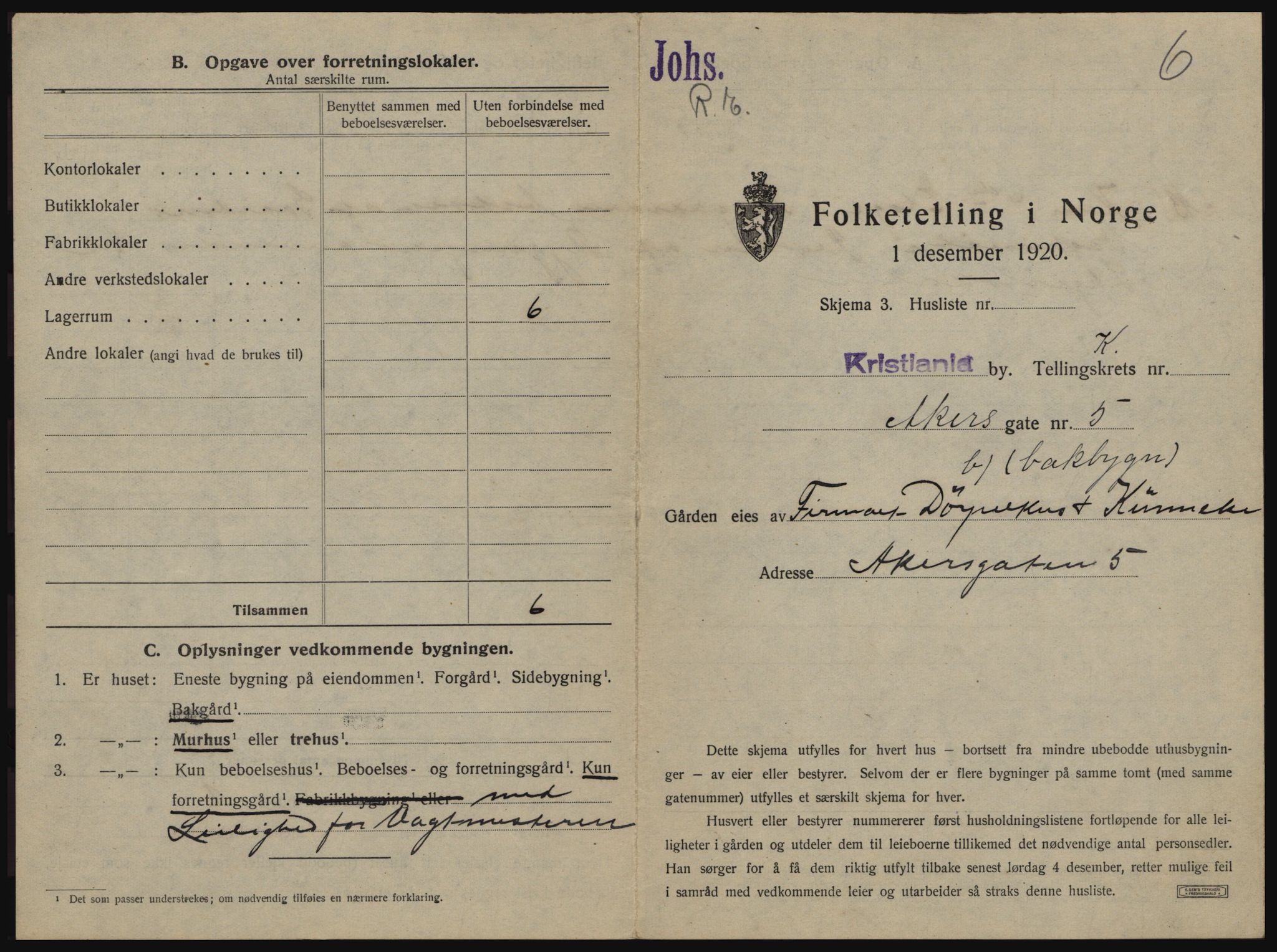 SAO, 1920 census for Kristiania, 1920, p. 372