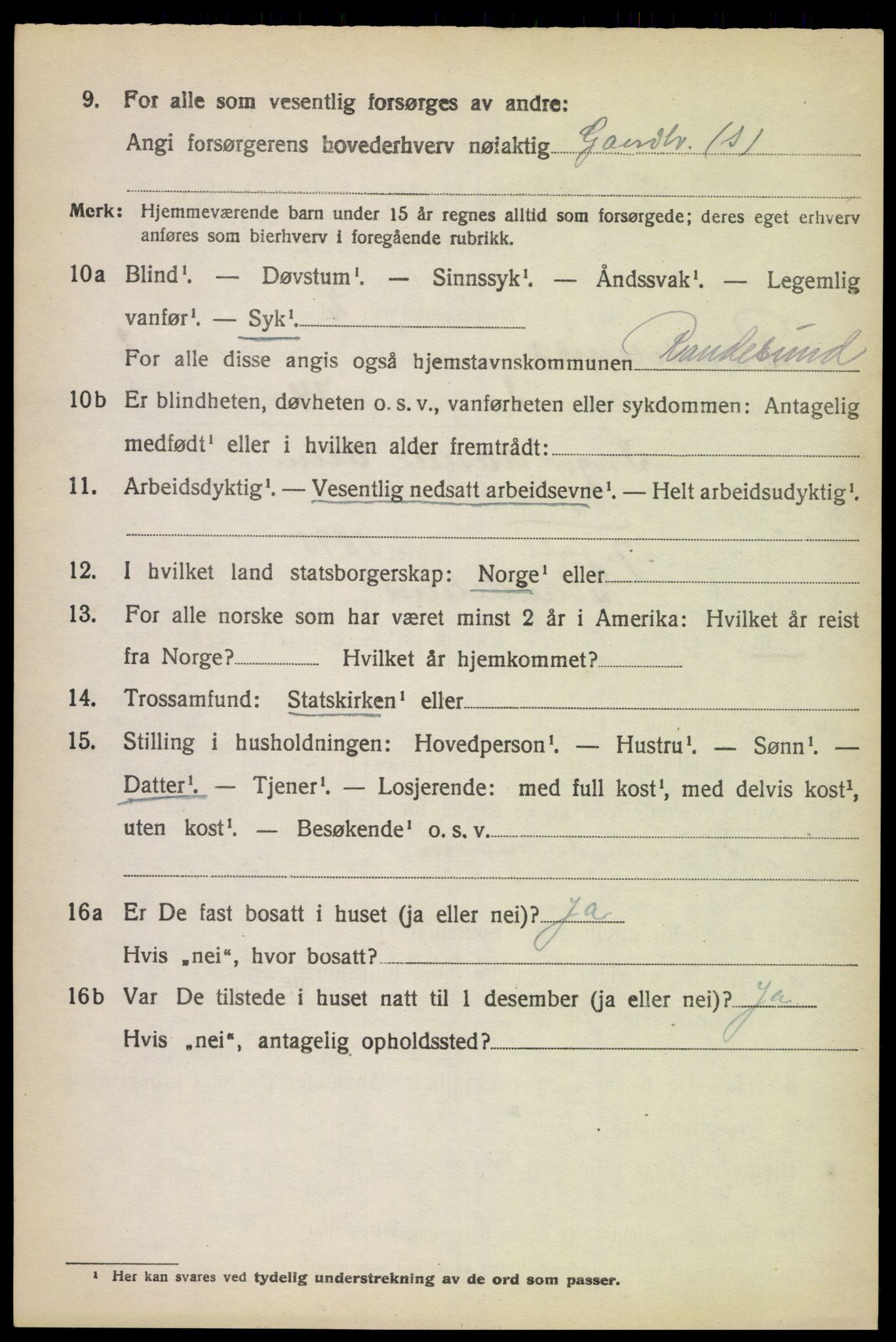 SAK, 1920 census for Randesund, 1920, p. 1111