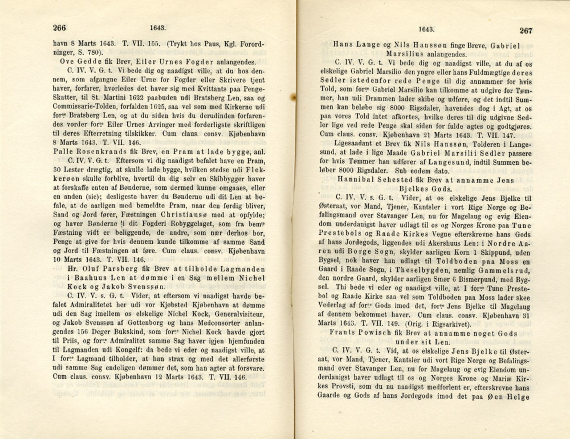 Publikasjoner utgitt av Det Norske Historiske Kildeskriftfond, PUBL/-/-/-: Norske Rigs-Registranter, bind 8, 1641-1648, p. 266-267