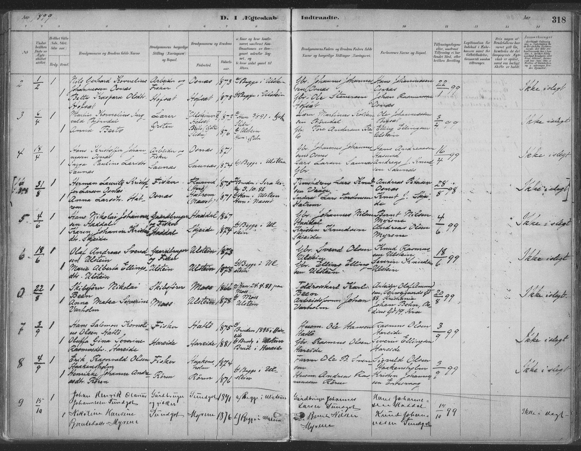 Ministerialprotokoller, klokkerbøker og fødselsregistre - Møre og Romsdal, SAT/A-1454/509/L0106: Parish register (official) no. 509A04, 1883-1922, p. 318