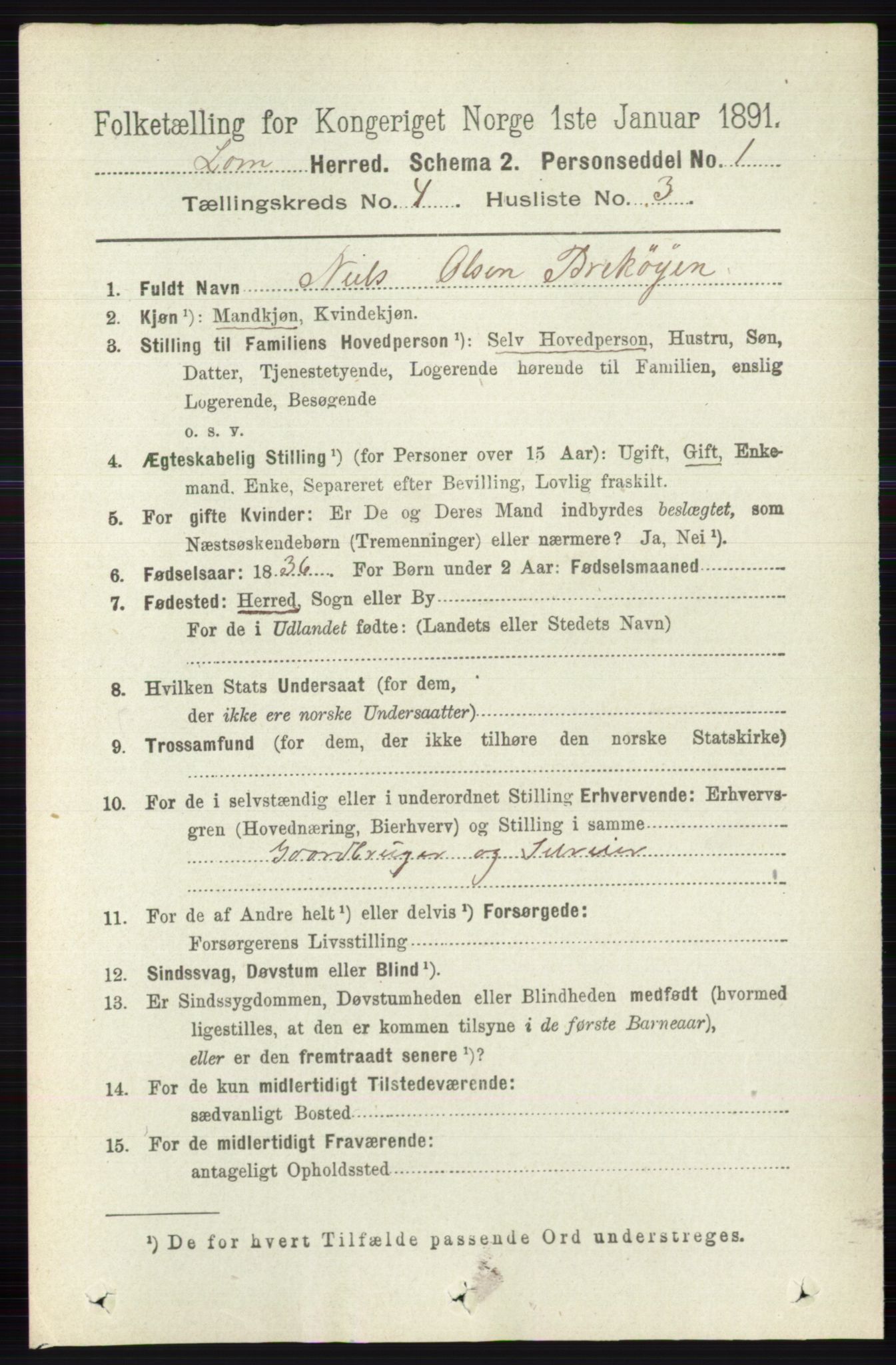 RA, 1891 census for 0514 Lom, 1891, p. 1516