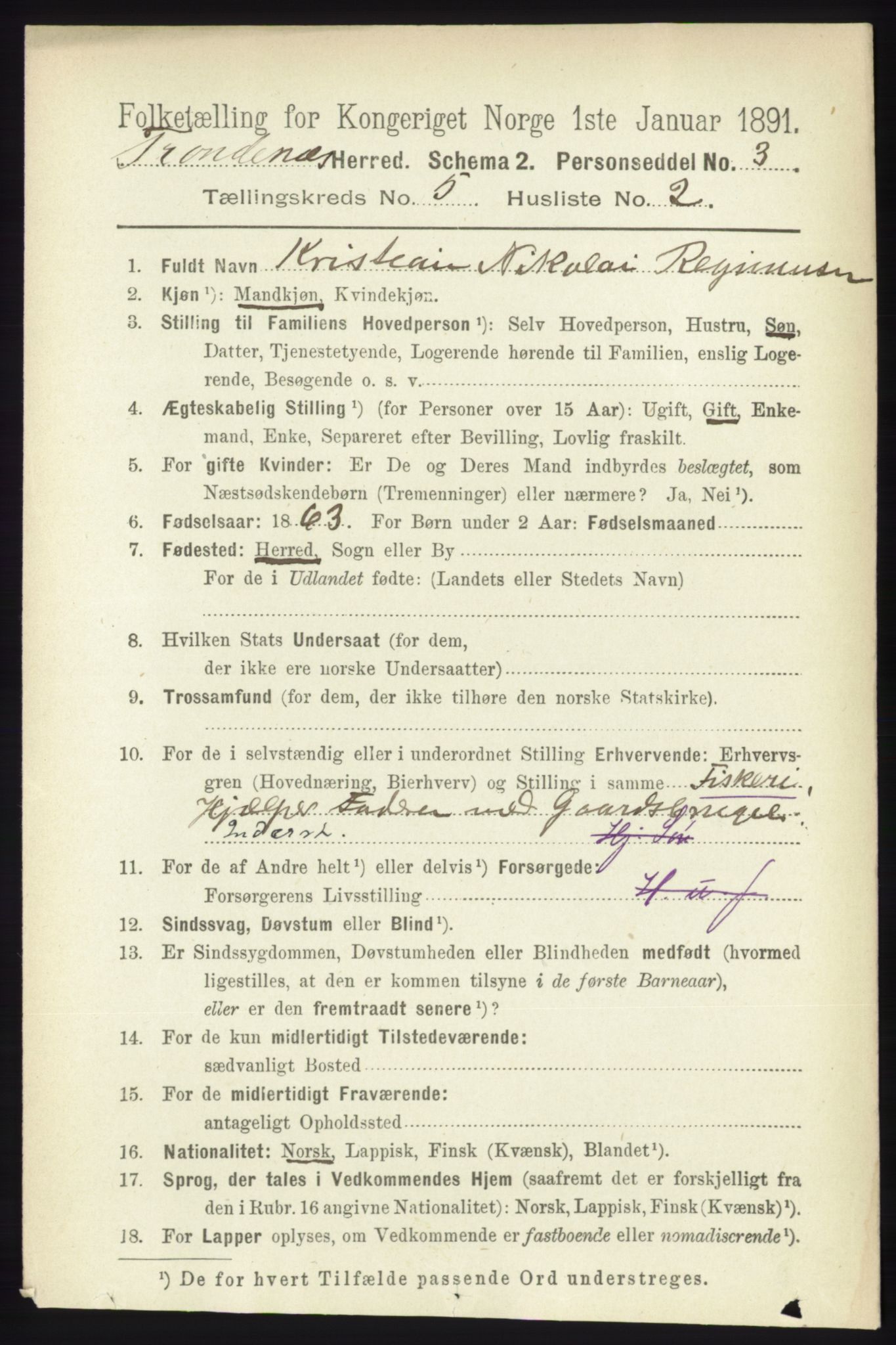 RA, 1891 census for 1914 Trondenes, 1891, p. 2836