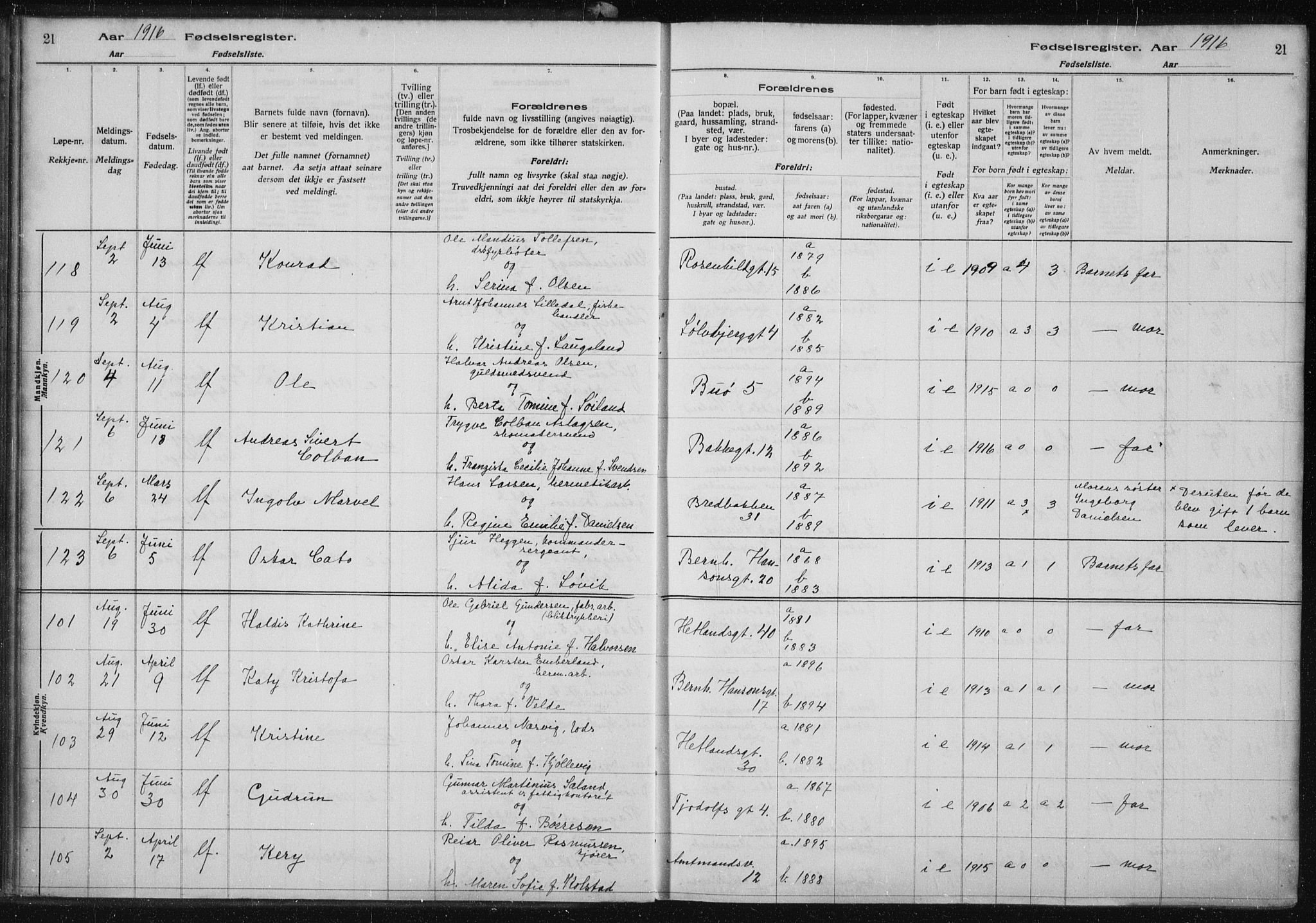 St. Petri sokneprestkontor, AV/SAST-A-101813/002/A/L0001: Birth register no. 1, 1916-1922, p. 21