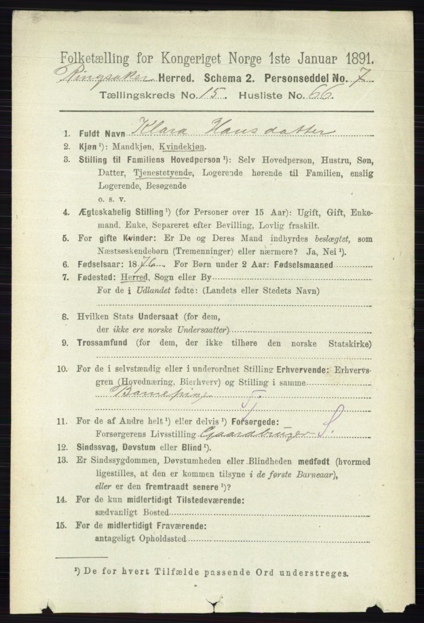 RA, 1891 census for 0412 Ringsaker, 1891, p. 8895