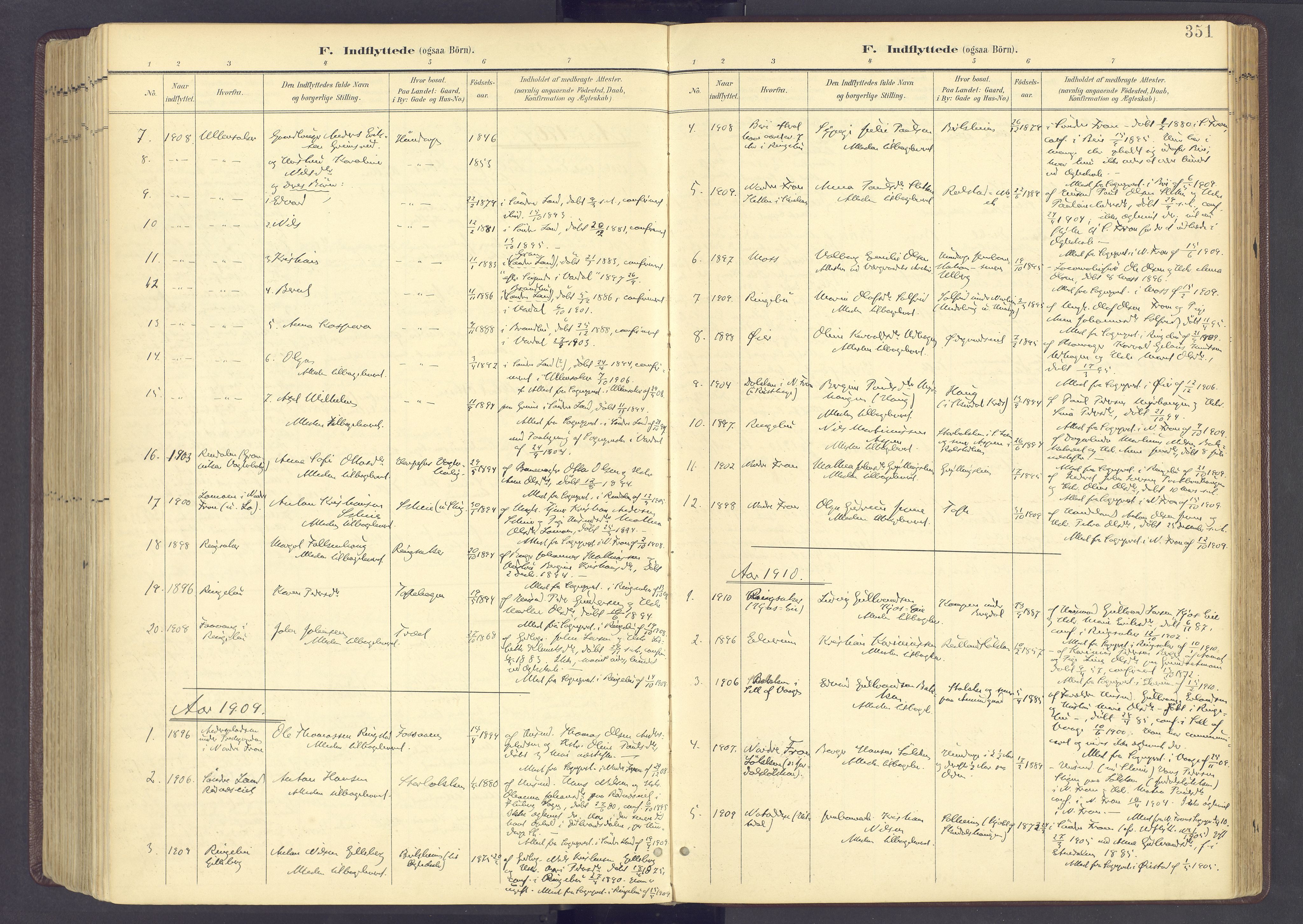 Sør-Fron prestekontor, SAH/PREST-010/H/Ha/Haa/L0004: Parish register (official) no. 4, 1898-1919, p. 351