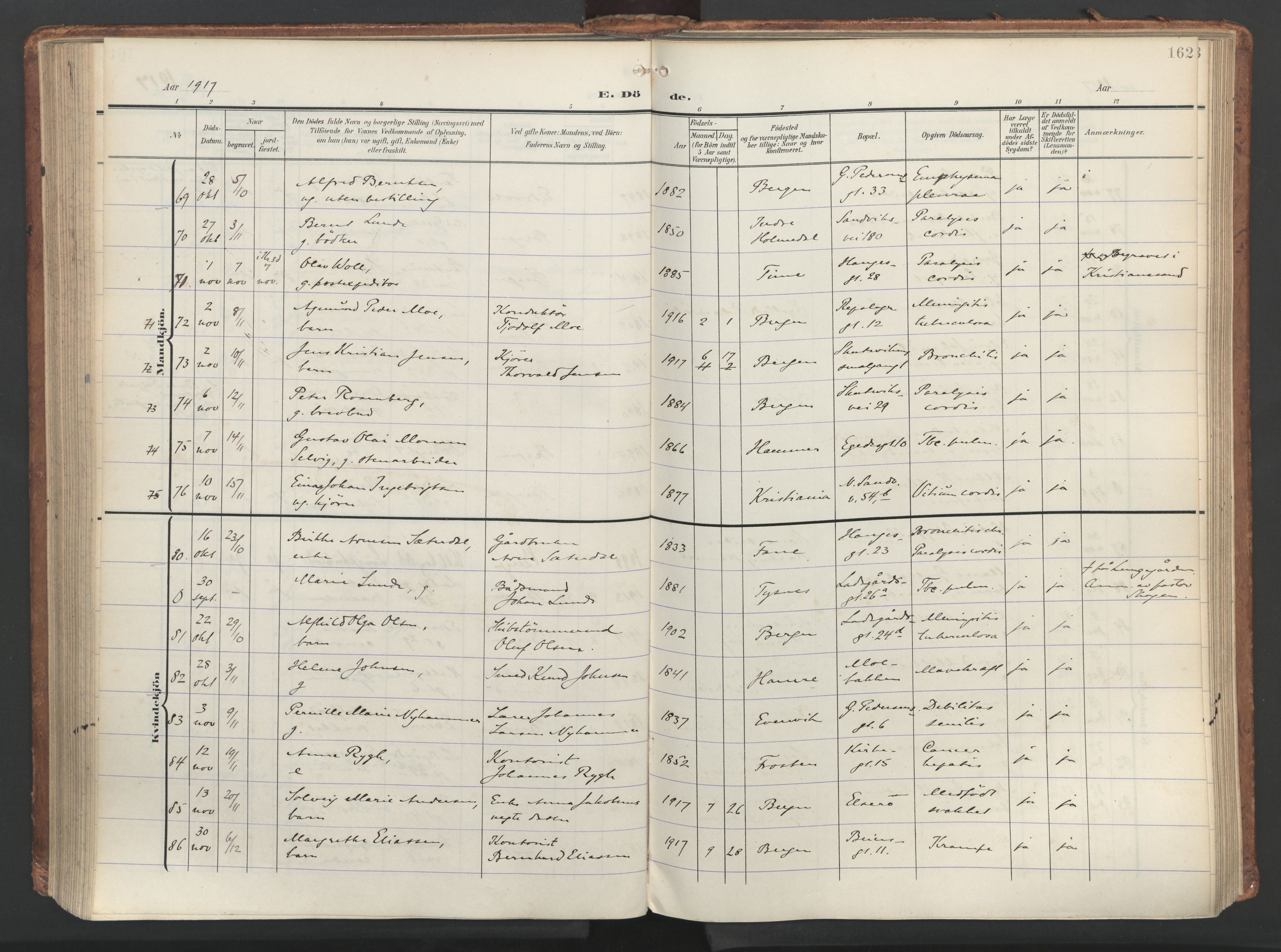 Sandviken Sokneprestembete, AV/SAB-A-77601/H/Ha/L0019: Parish register (official) no. E 2, 1905-1933, p. 162