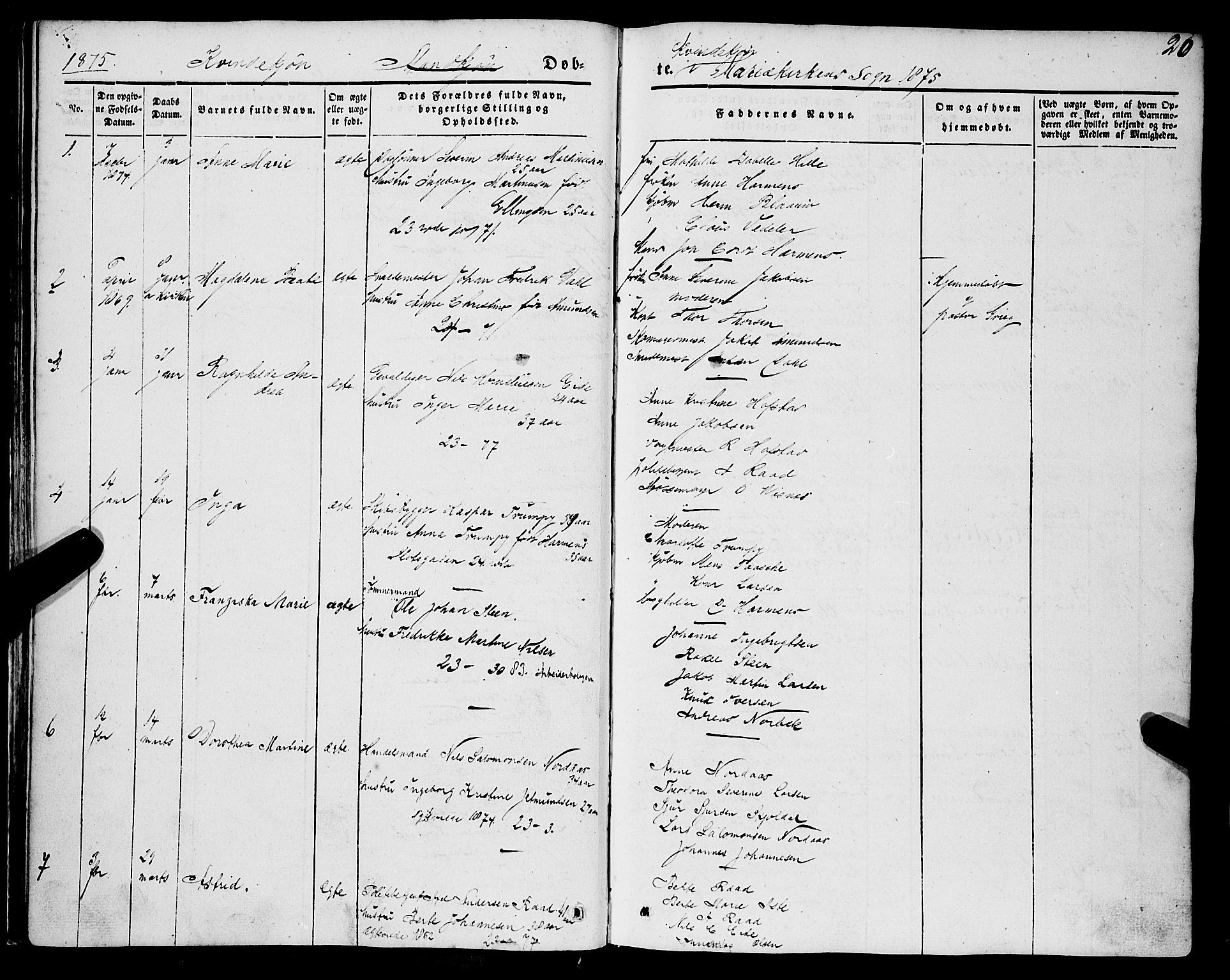 Mariakirken Sokneprestembete, AV/SAB-A-76901/H/Haa/L0006: Parish register (official) no. A 6, 1846-1877, p. 20