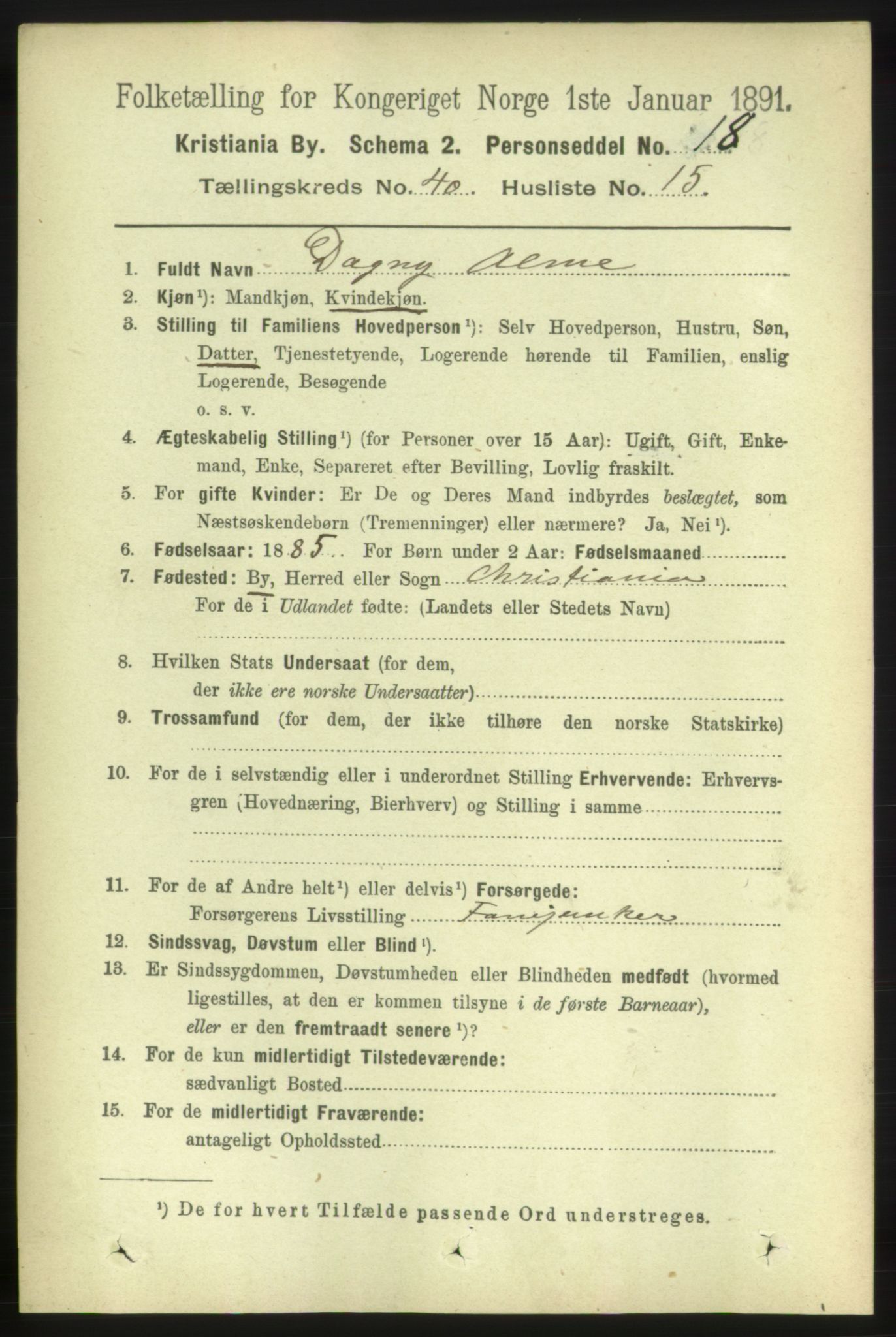RA, 1891 census for 0301 Kristiania, 1891, p. 23278
