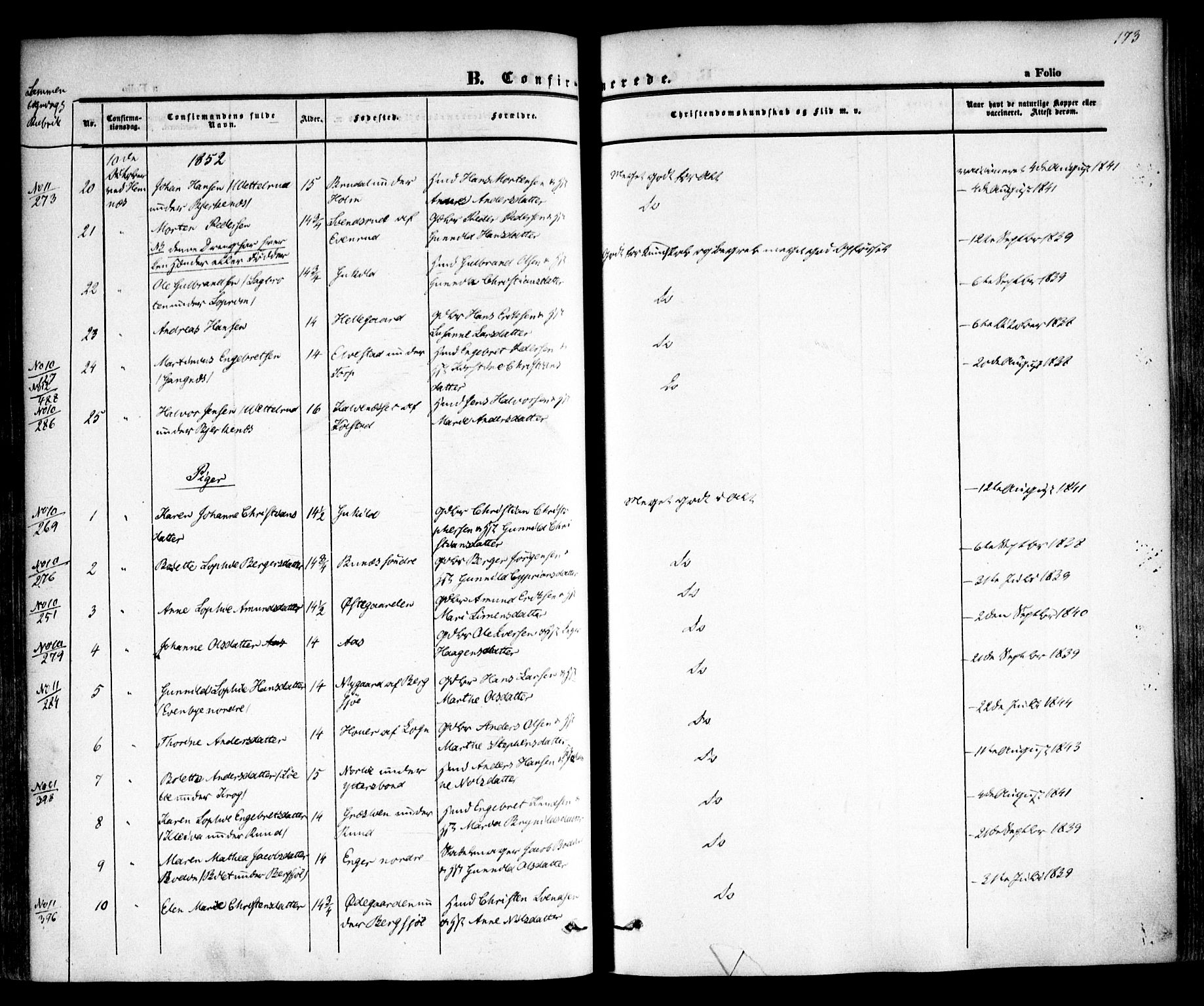 Høland prestekontor Kirkebøker, AV/SAO-A-10346a/F/Fa/L0009: Parish register (official) no. I 9, 1846-1853, p. 173