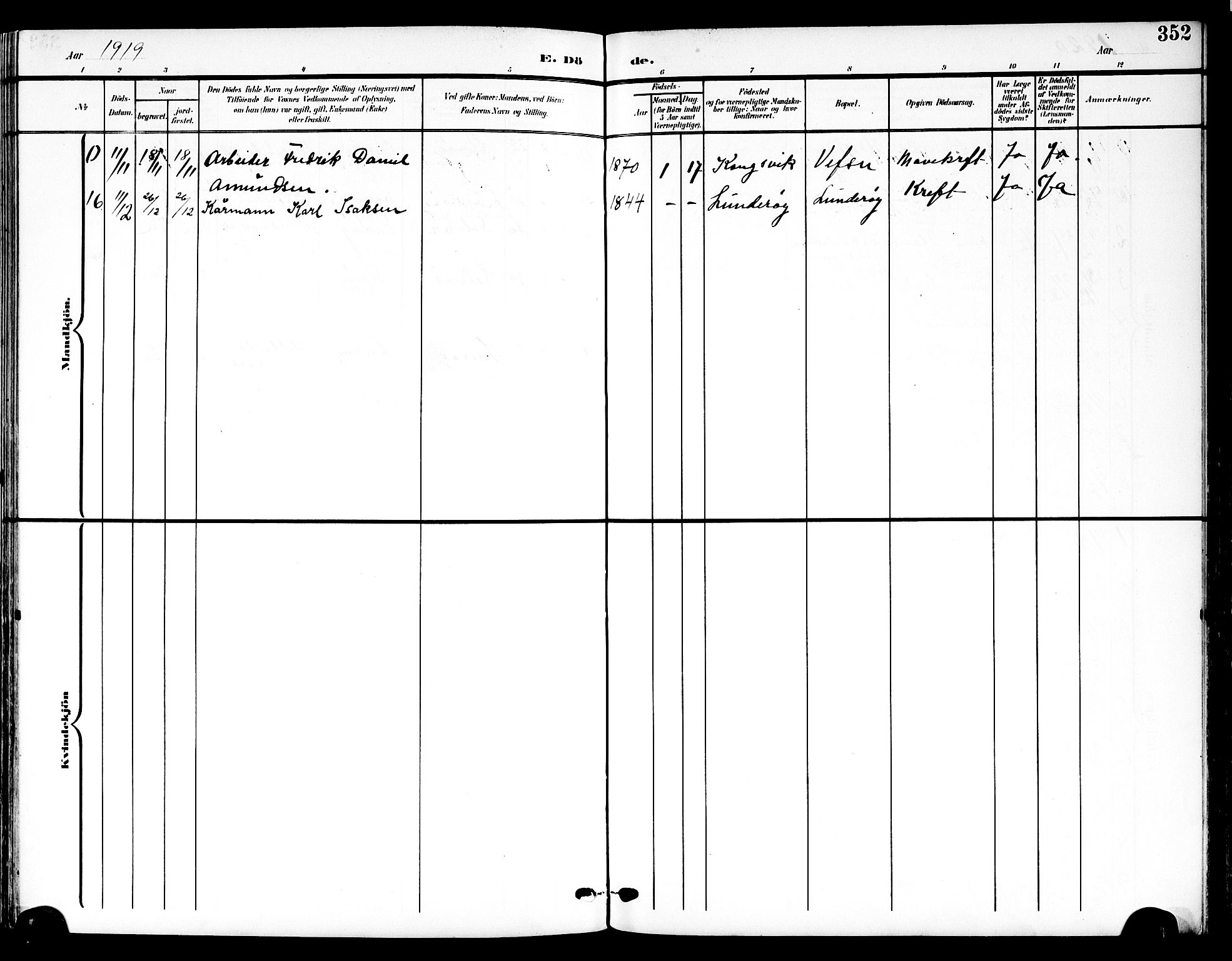 Ministerialprotokoller, klokkerbøker og fødselsregistre - Nordland, AV/SAT-A-1459/839/L0569: Parish register (official) no. 839A06, 1903-1922, p. 352