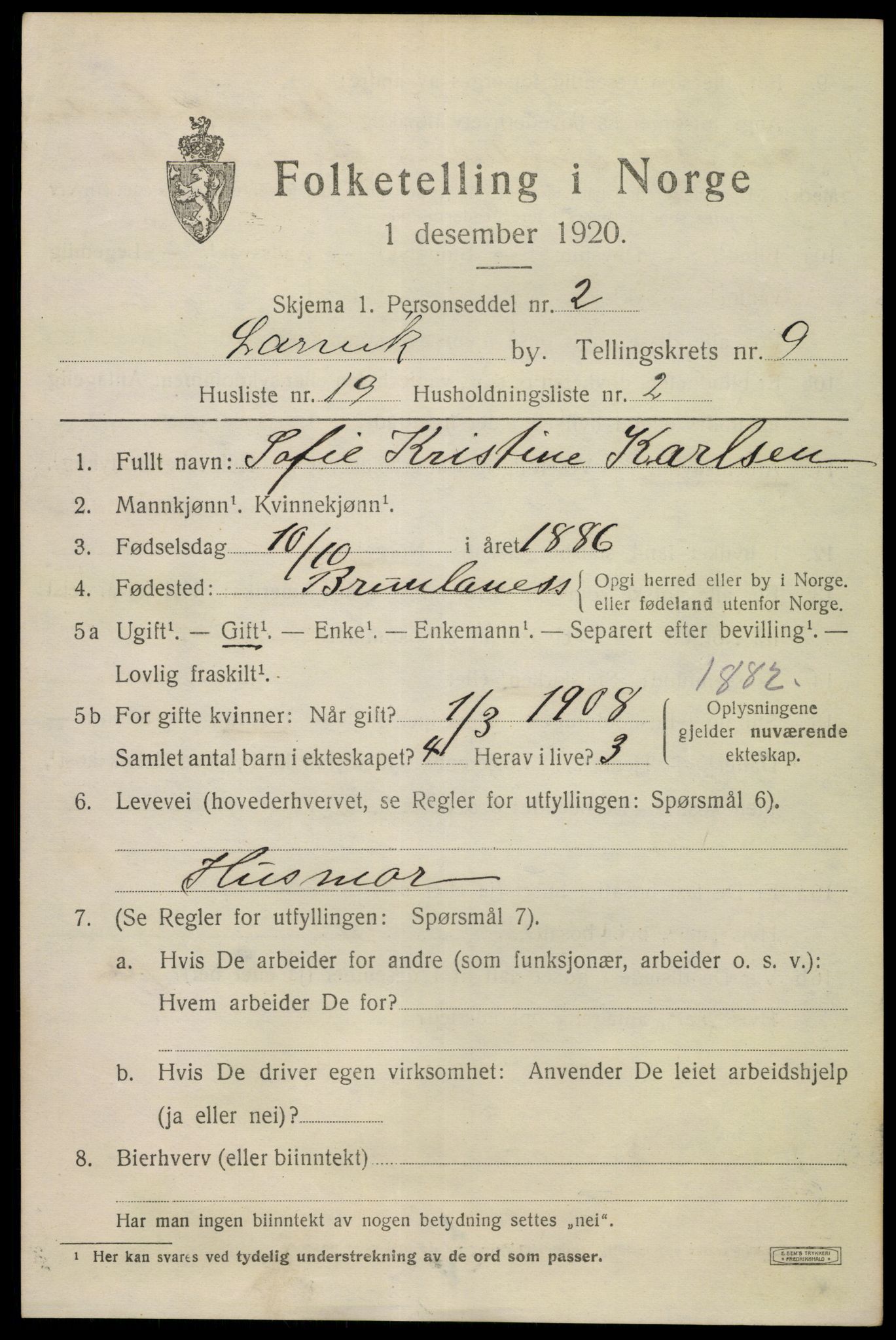 SAKO, 1920 census for Larvik, 1920, p. 24898