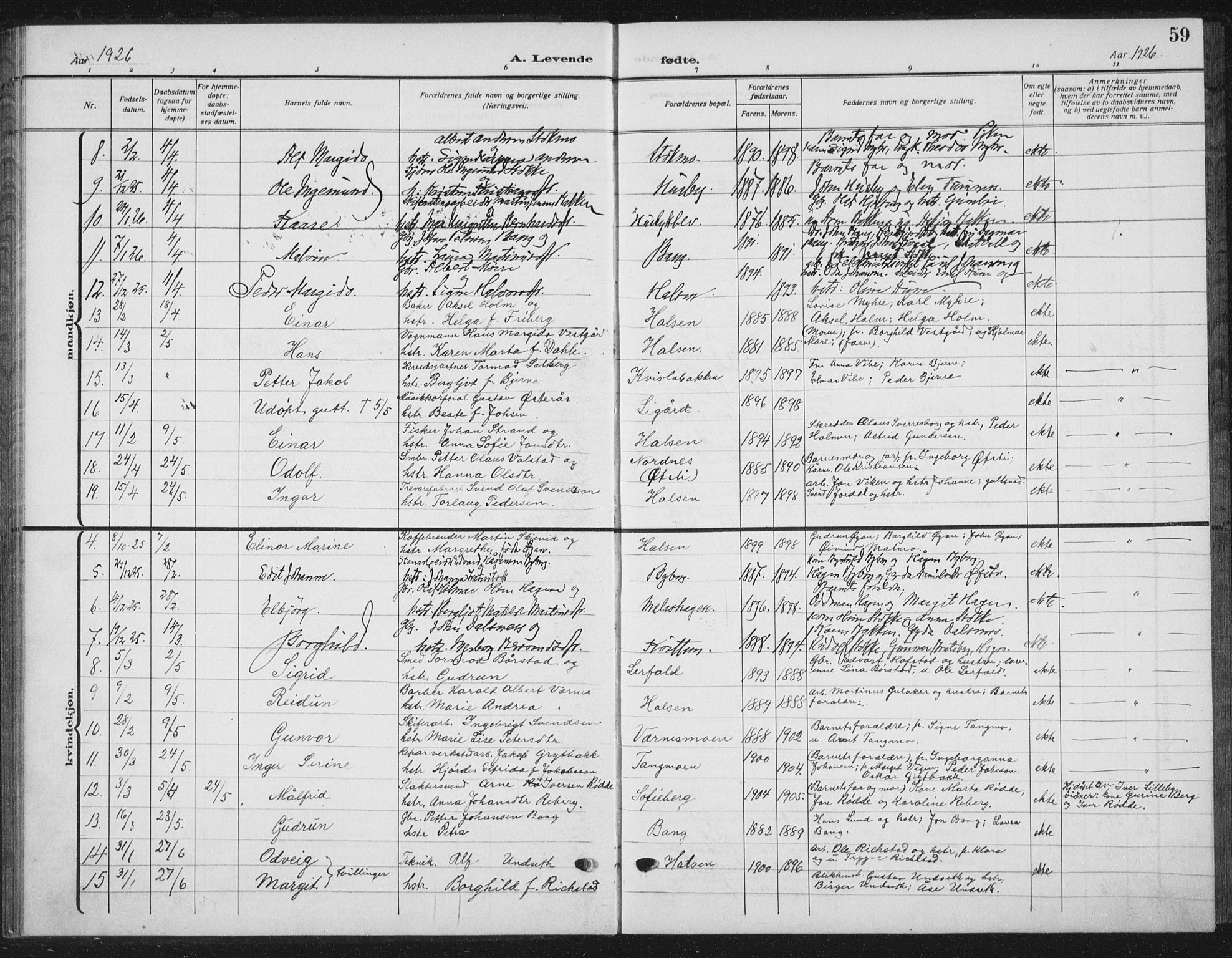 Ministerialprotokoller, klokkerbøker og fødselsregistre - Nord-Trøndelag, SAT/A-1458/709/L0088: Parish register (copy) no. 709C02, 1914-1934, p. 59
