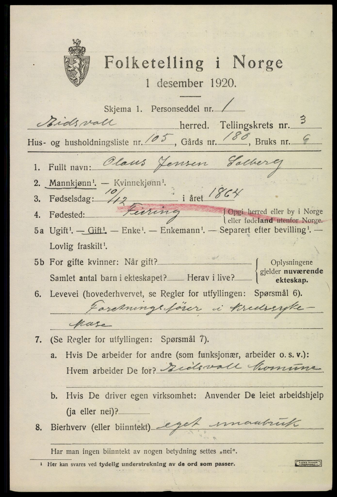 SAO, 1920 census for Eidsvoll, 1920, p. 8873