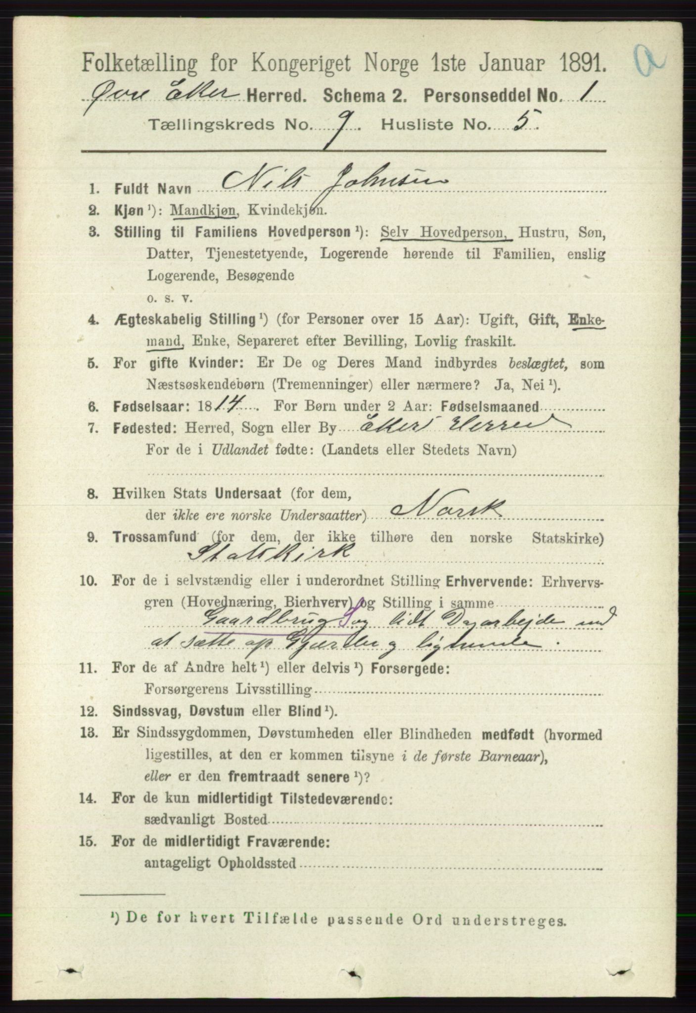 RA, 1891 census for 0624 Øvre Eiker, 1891, p. 3661