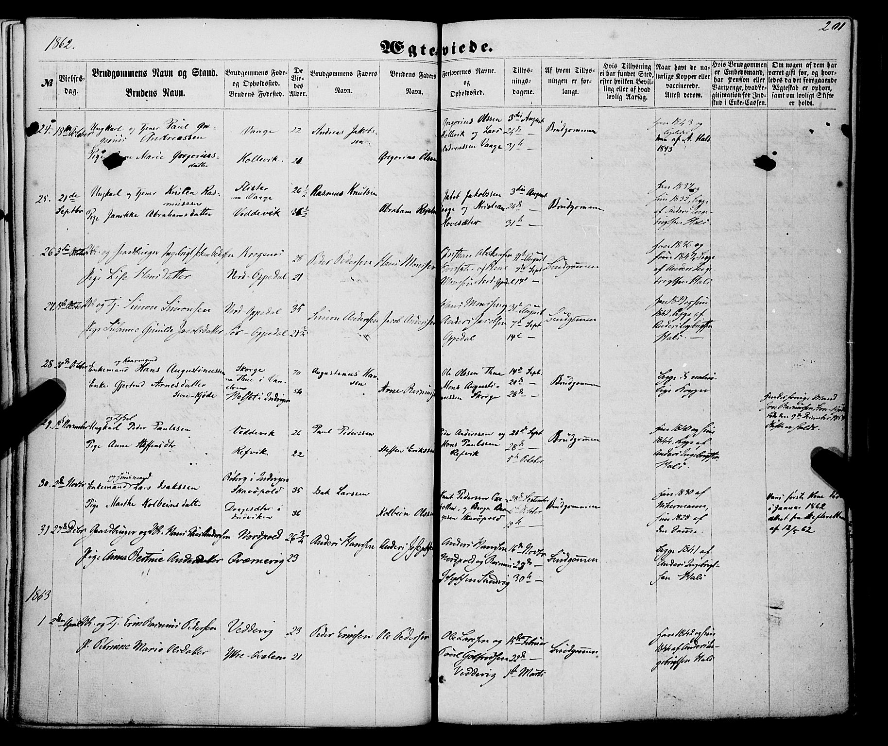 Selje sokneprestembete, SAB/A-99938/H/Ha/Haa/Haaa: Parish register (official) no. A 11, 1858-1870, p. 201
