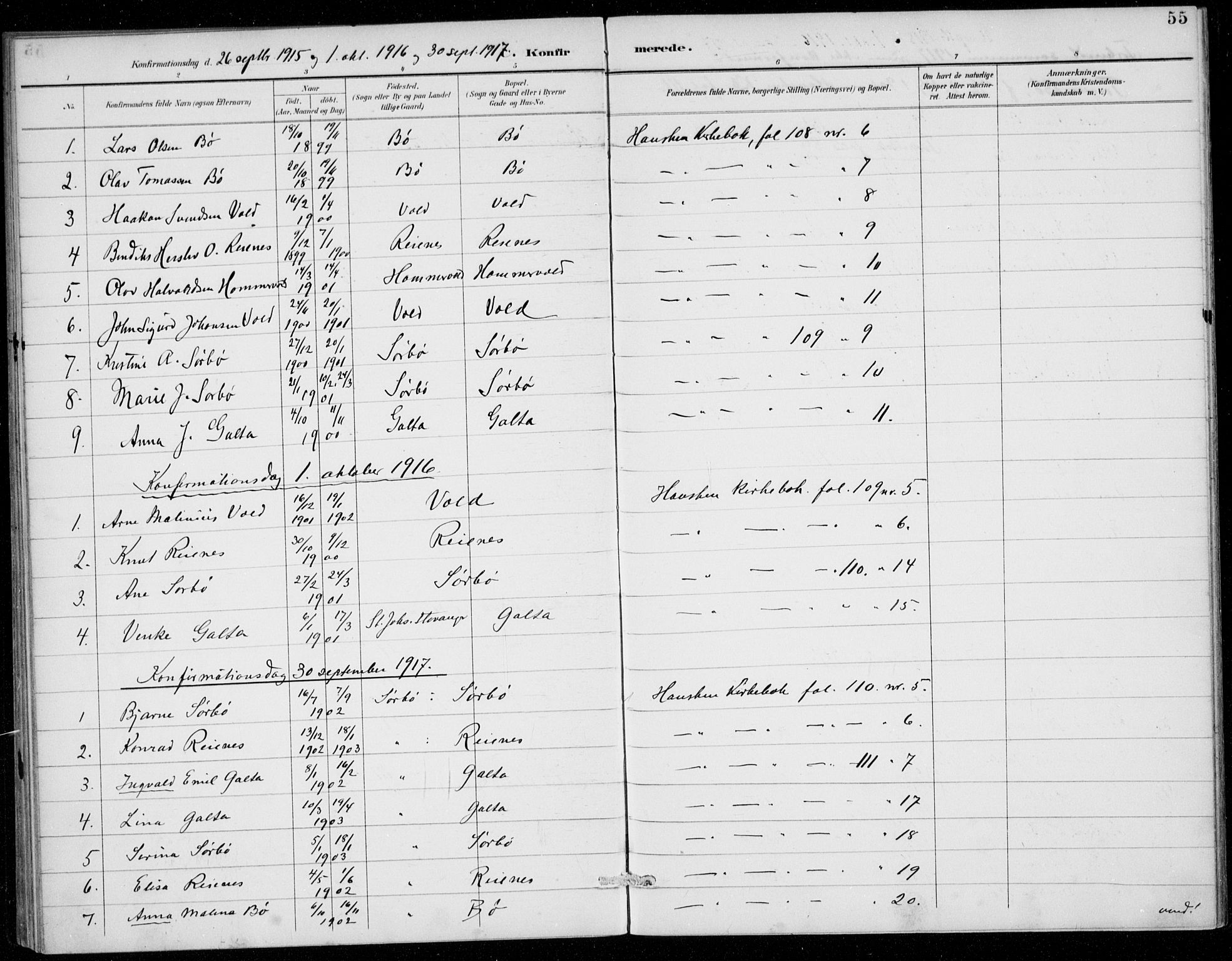 Rennesøy sokneprestkontor, AV/SAST-A -101827/H/Ha/Haa/L0016: Parish register (official) no. A 16, 1891-1924, p. 55