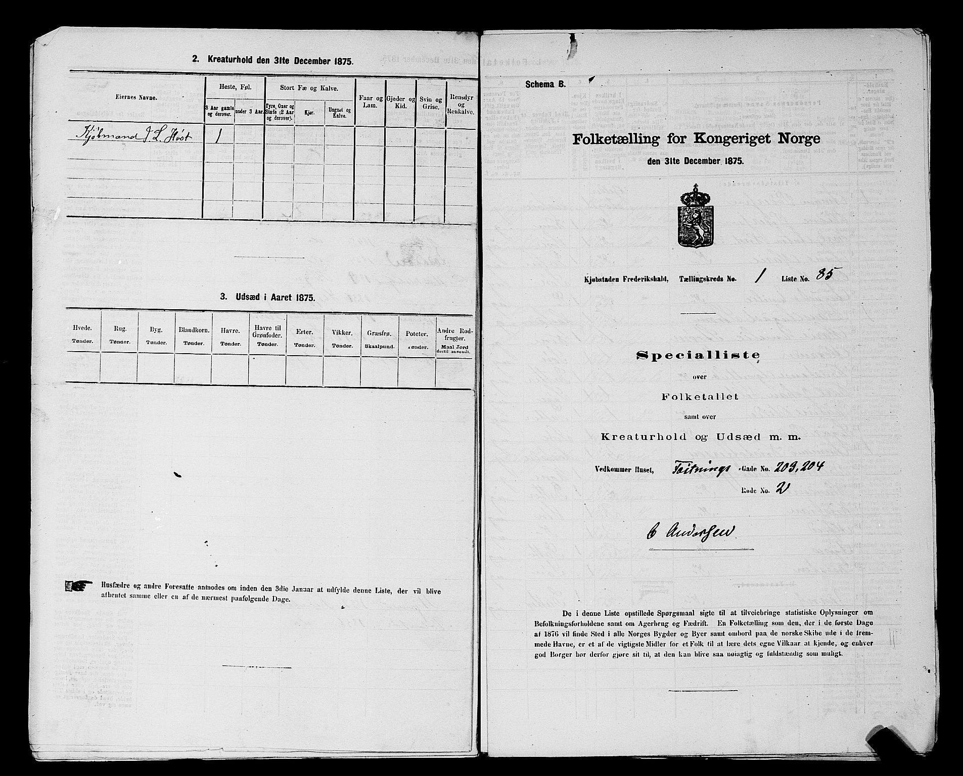 RA, 1875 census for 0101P Fredrikshald, 1875, p. 197