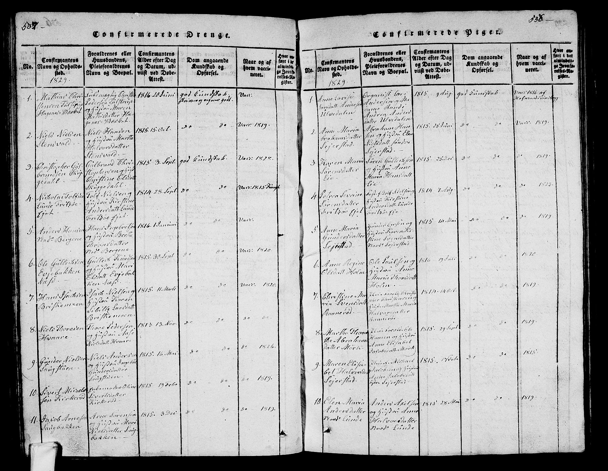 Hedrum kirkebøker, AV/SAKO-A-344/G/Ga/L0003: Parish register (copy) no. I 3, 1817-1835, p. 537-538