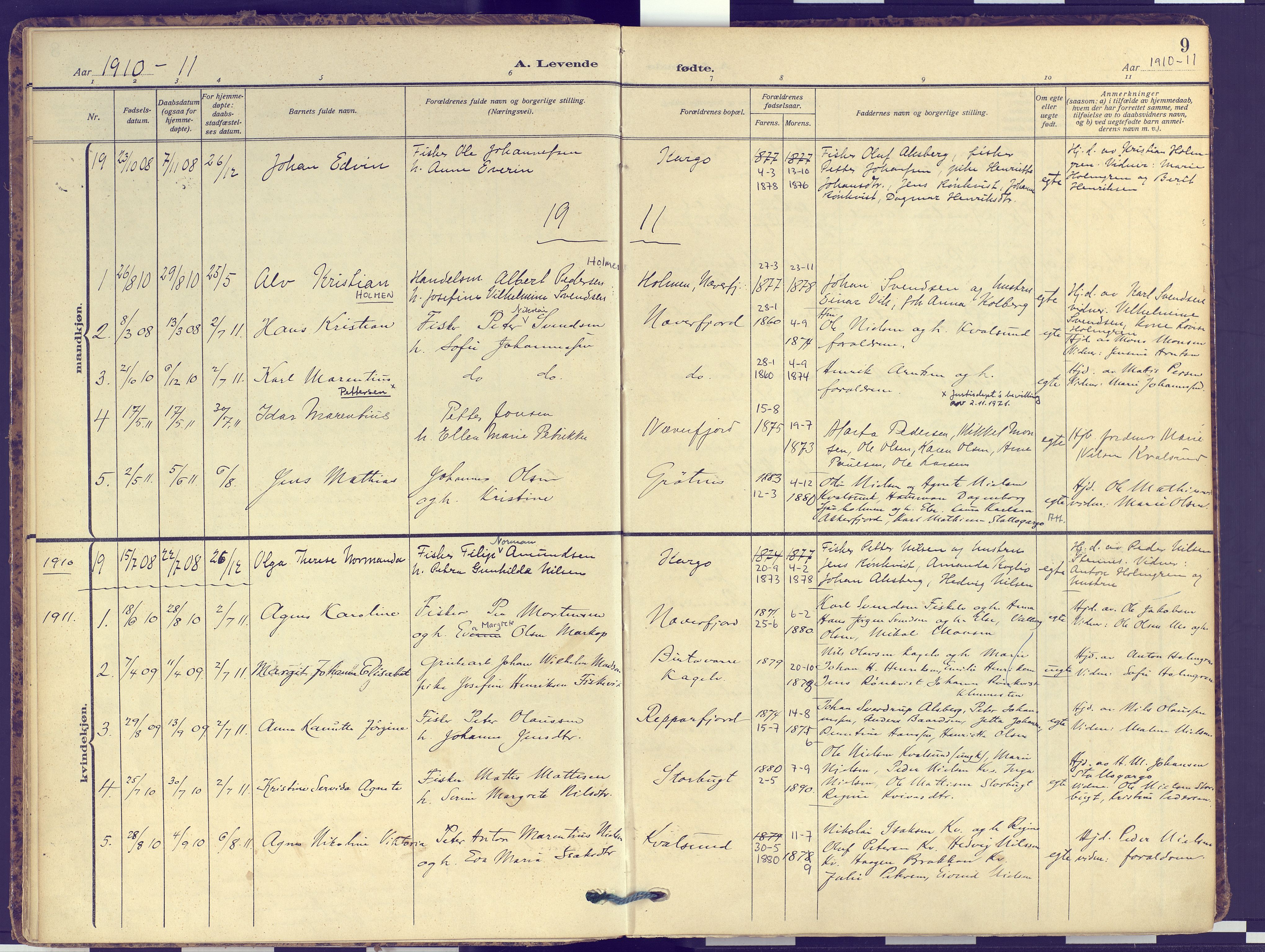 Hammerfest sokneprestkontor, SATØ/S-1347: Parish register (official) no. 16, 1908-1923, p. 9