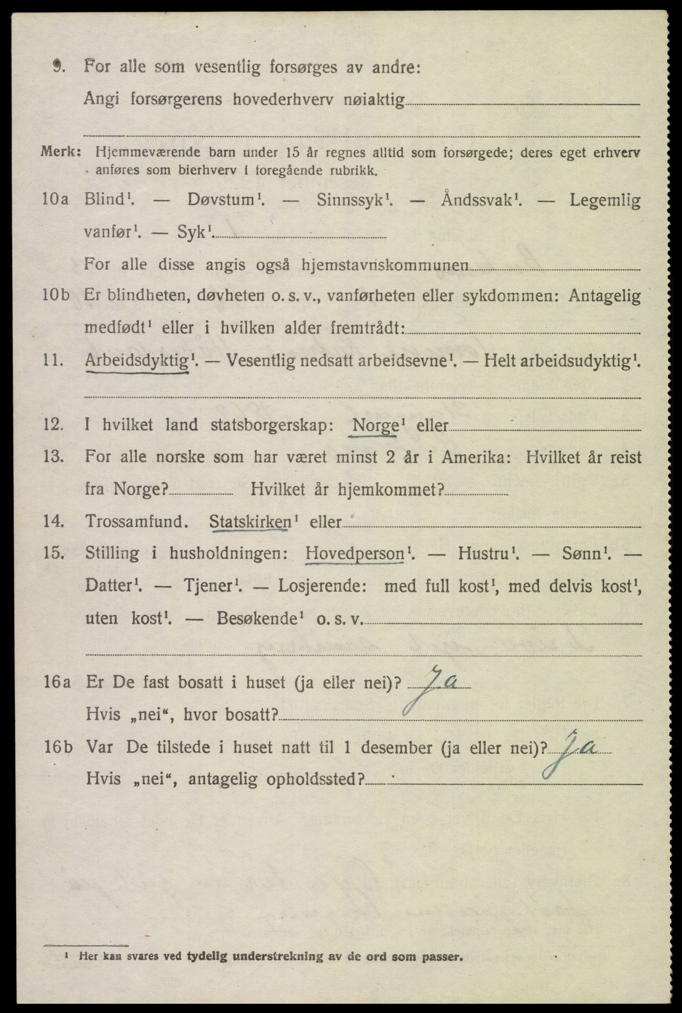 SAK, 1920 census for Birkenes, 1920, p. 1422