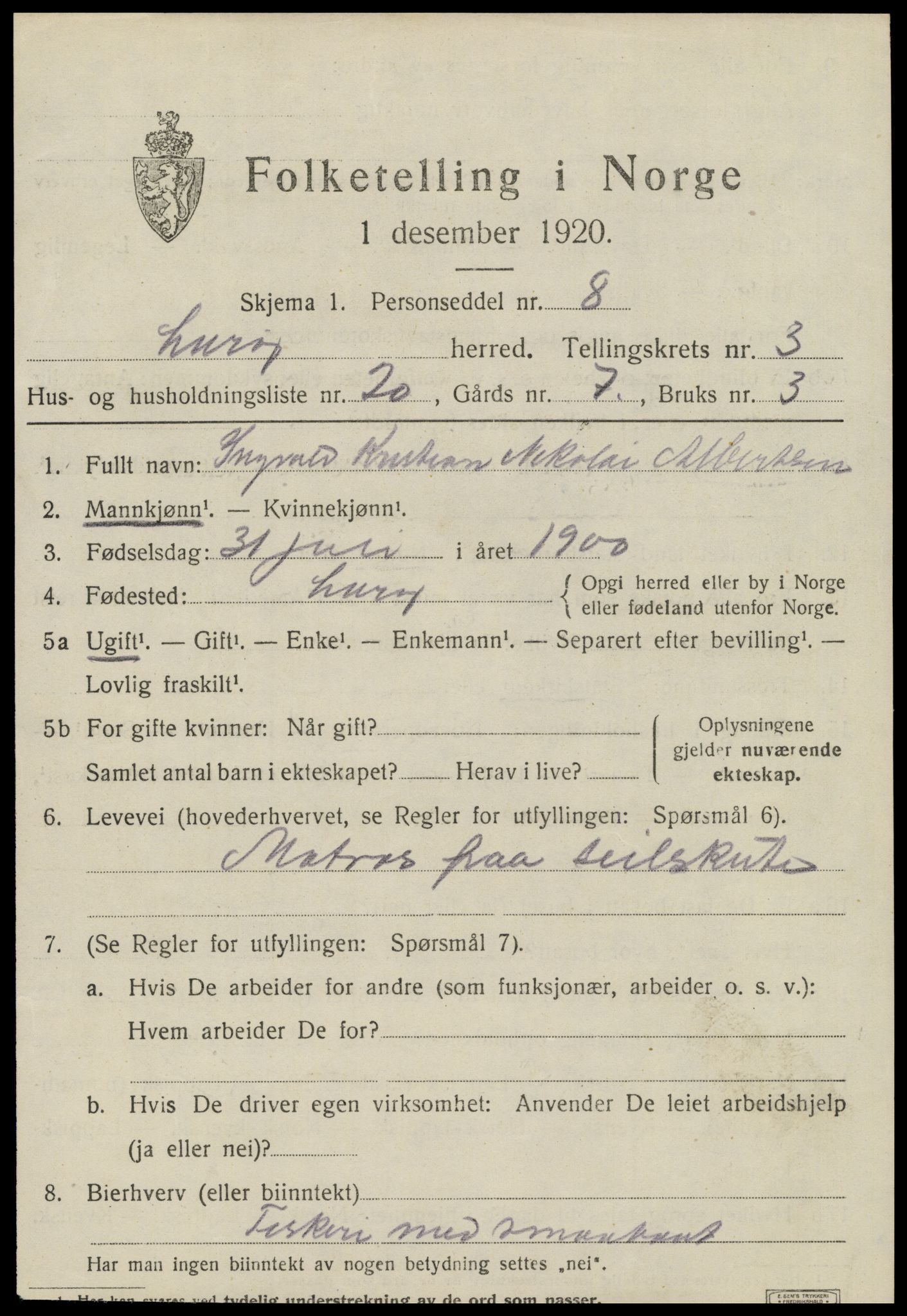 SAT, 1920 census for Lurøy, 1920, p. 2035