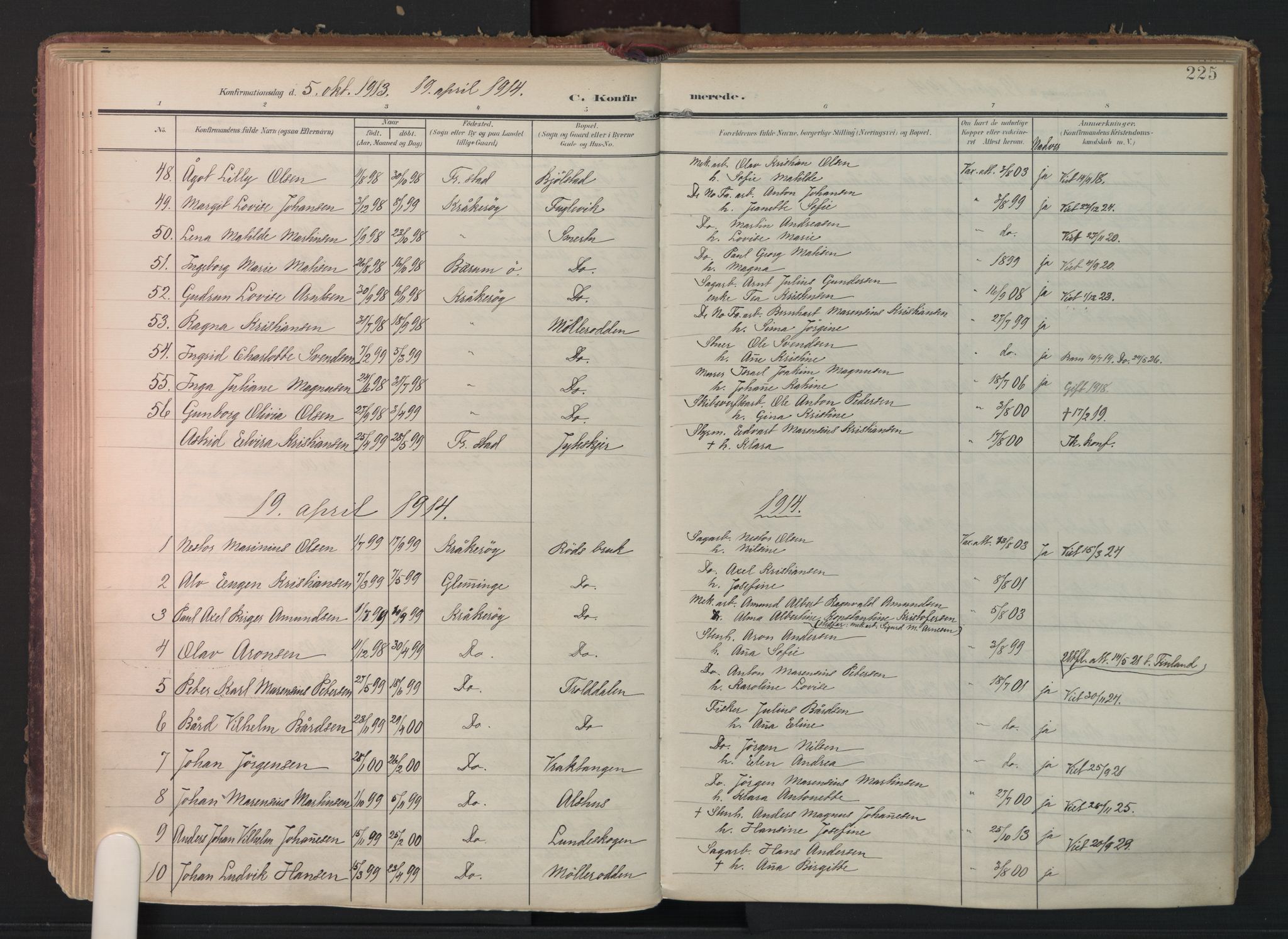 Kråkerøy prestekontor Kirkebøker, AV/SAO-A-10912/F/Fa/L0003: Parish register (official) no. 3, 1908-1937, p. 225