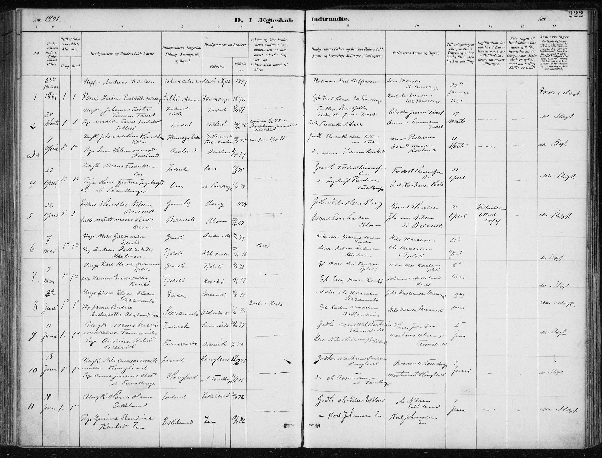 Herdla Sokneprestembete, SAB/A-75701/H/Haa: Parish register (official) no. A 4, 1891-1905, p. 222
