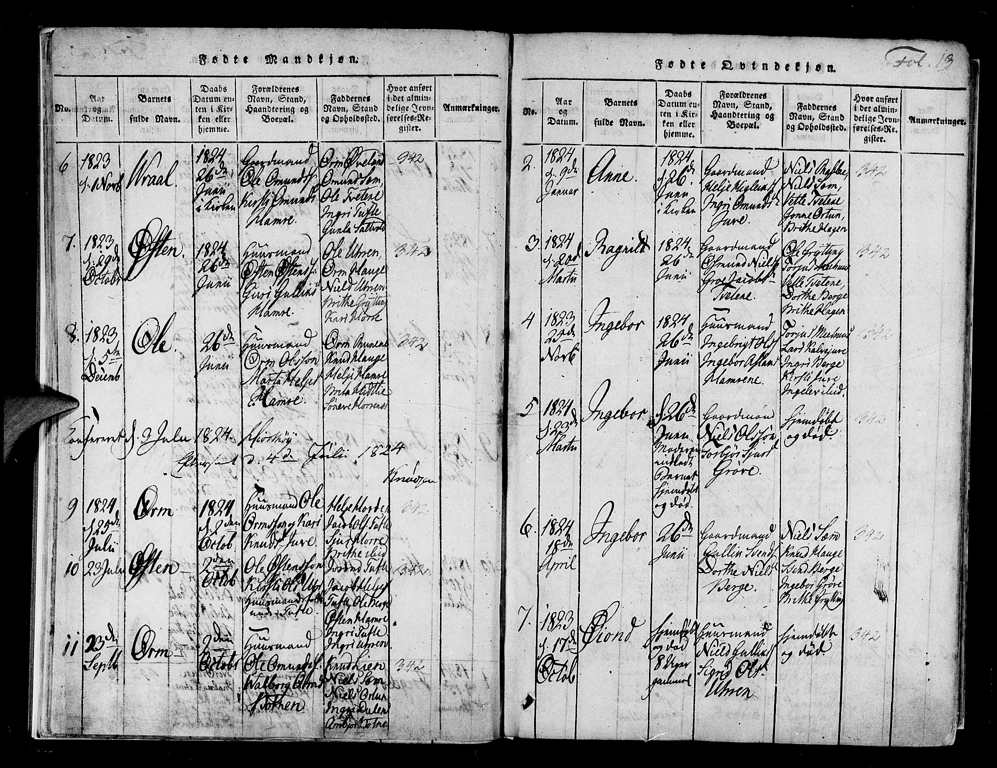 Røldal sokneprestembete, AV/SAB-A-100247: Parish register (official) no. A 2, 1817-1856, p. 13