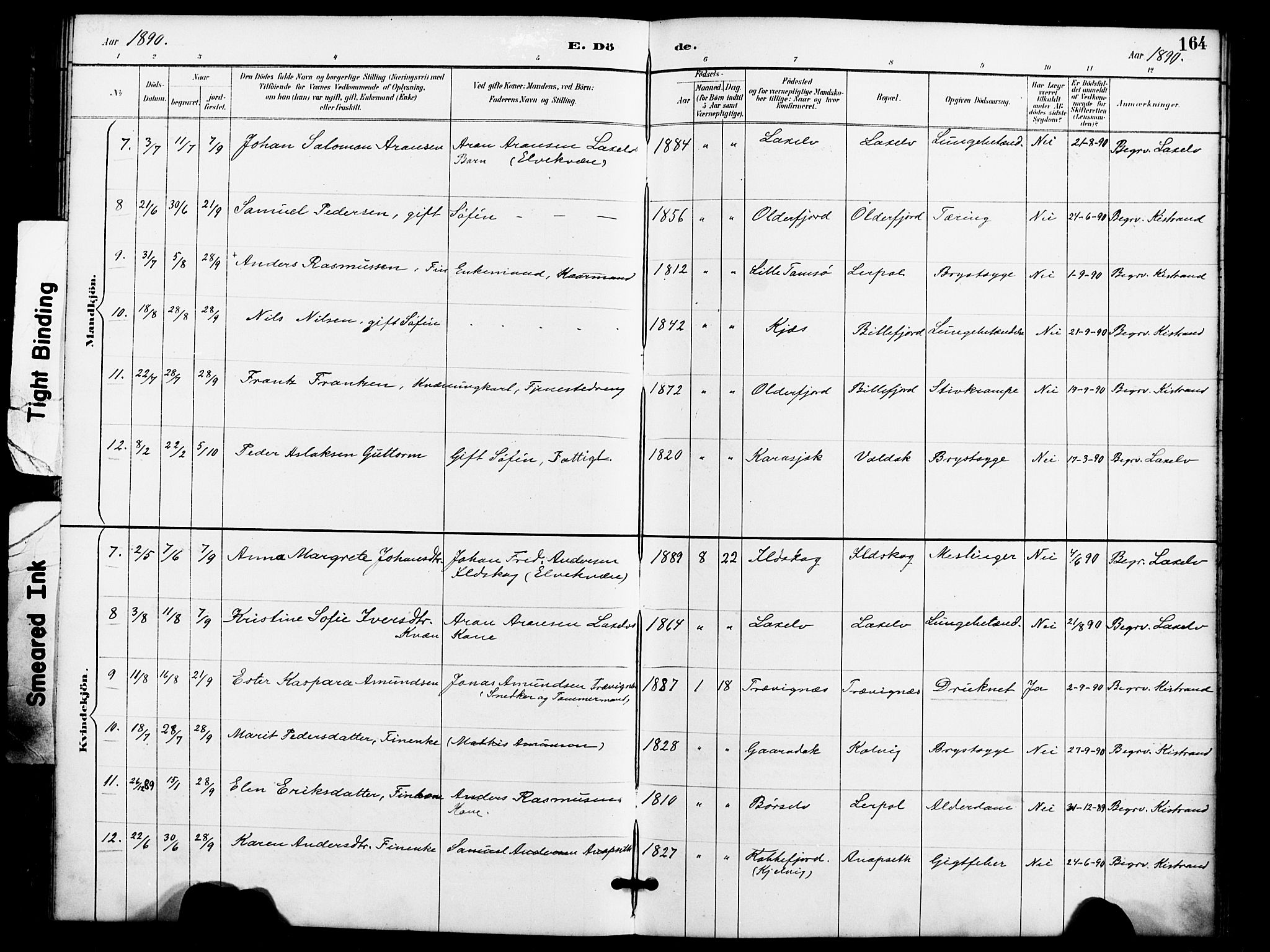 Kistrand/Porsanger sokneprestembete, AV/SATØ-S-1351/H/Ha/L0008.kirke: Parish register (official) no. 8, 1890-1898, p. 164